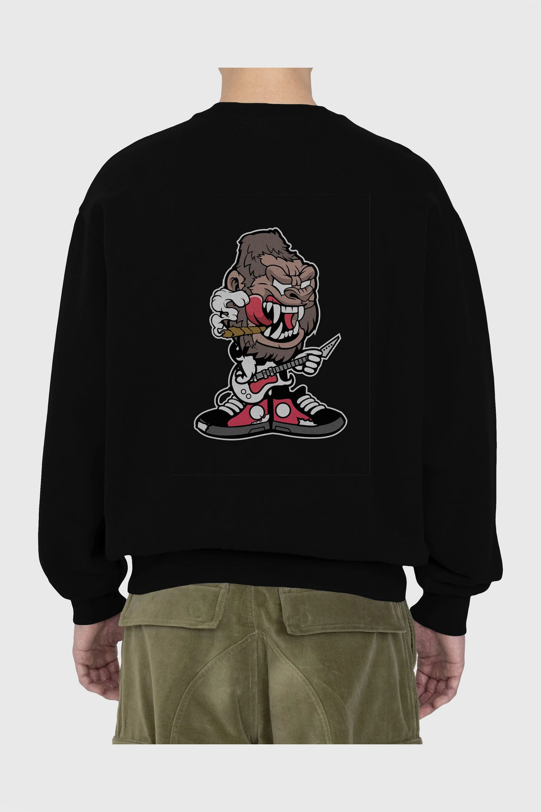 Gorilla Rock Star Arka Baskılı Oversize Sweatshirt Erkek Kadın Unisex