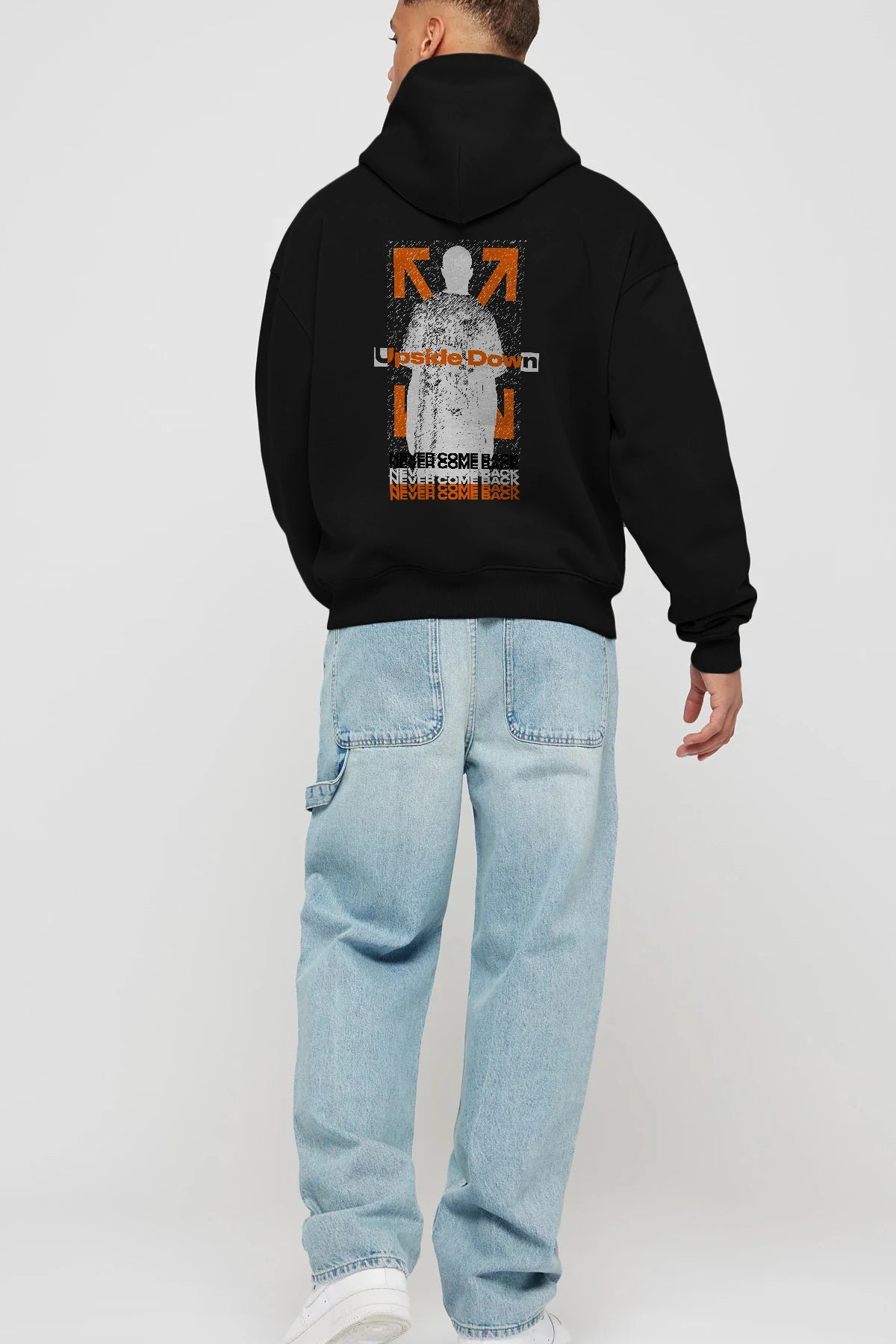 Upside Down Arka Baskılı Hoodie Oversize Kapüşonlu Sweatshirt Erkek Kadın Unisex