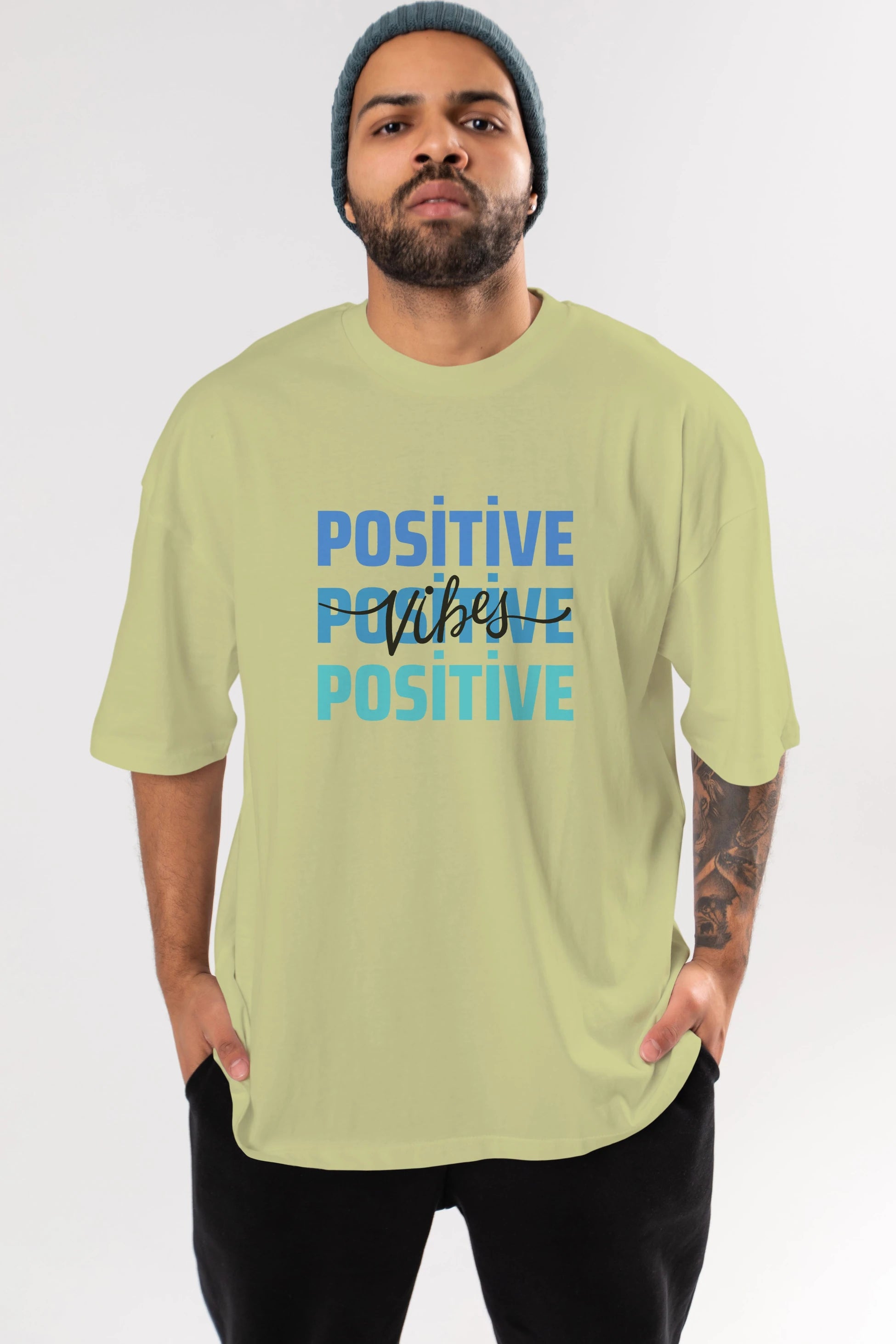 Positive Vibes 2 Ön Baskılı Oversize t-shirt Erkek Kadın Unisex