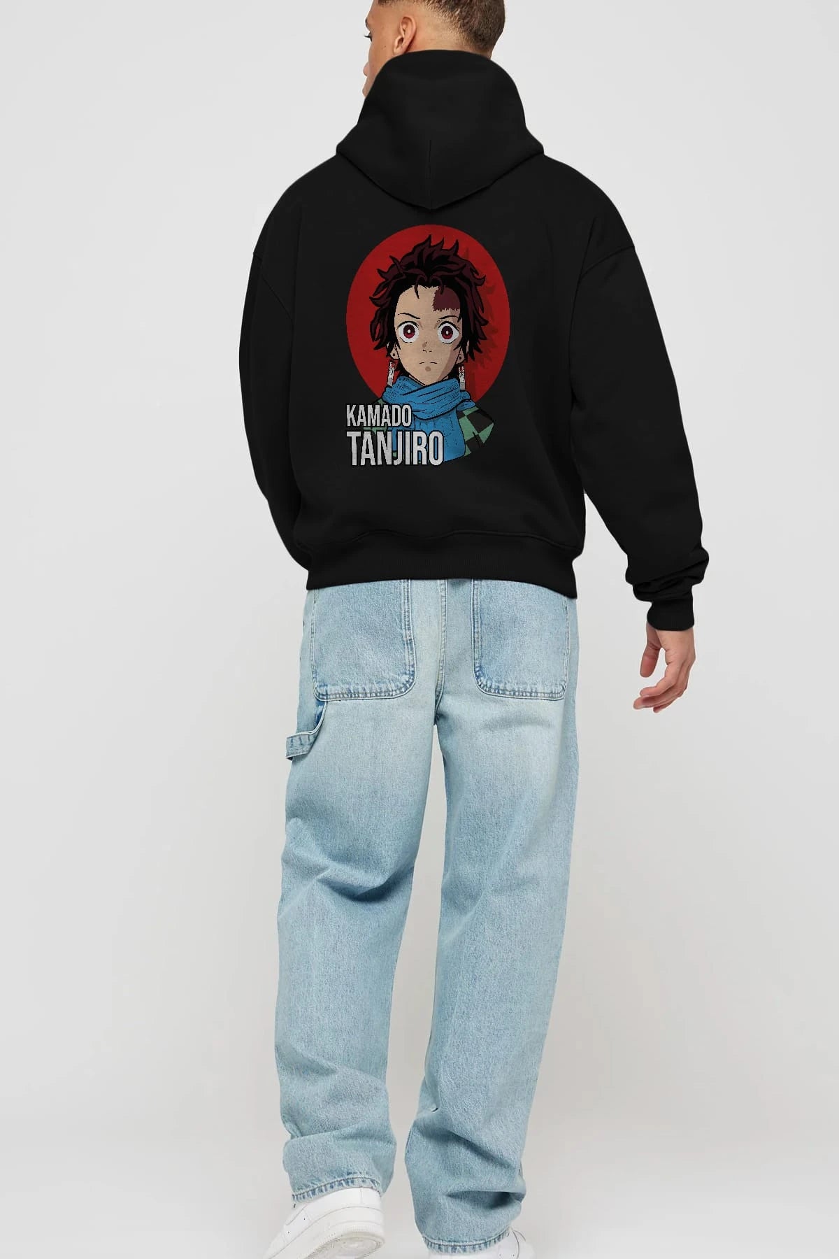 TANJIRO KAMADO Anime Arka Baskılı Hoodie Oversize Kapüşonlu Sweatshirt Erkek Kadın Unisex