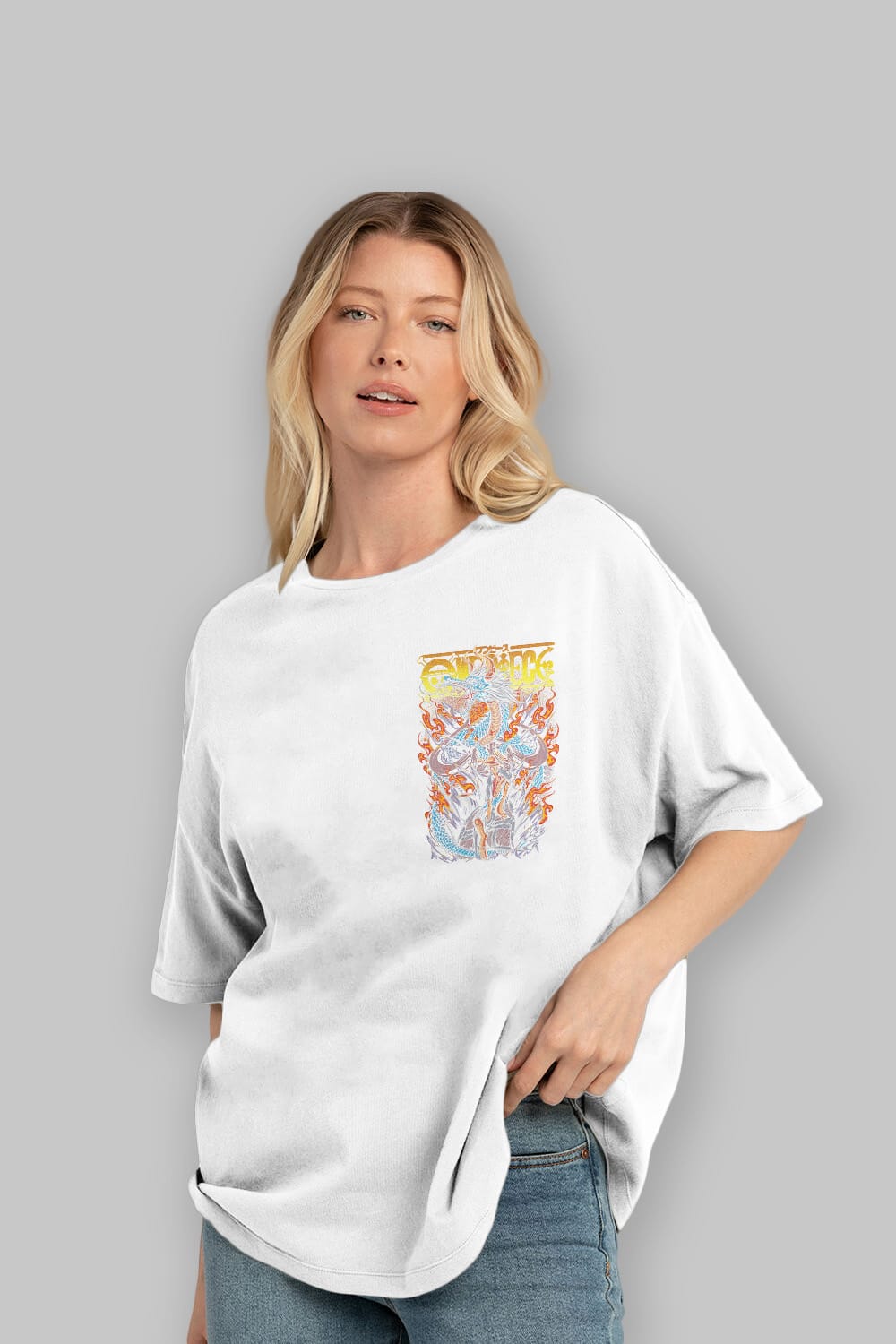 MONKEY D. LUFF-ONE PIECE Ön Sol Baskılı Oversize t-shirt Erkek Kadın Unisex %100 Pamuk Bisiklet Yaka tişort