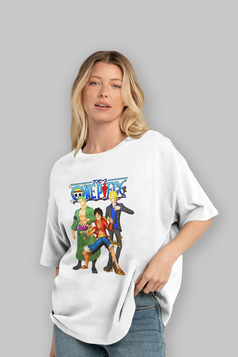 Luffy Sanji Zoro Anime Ön Baskılı Oversize t-shirt Erkek Kadın Unisex