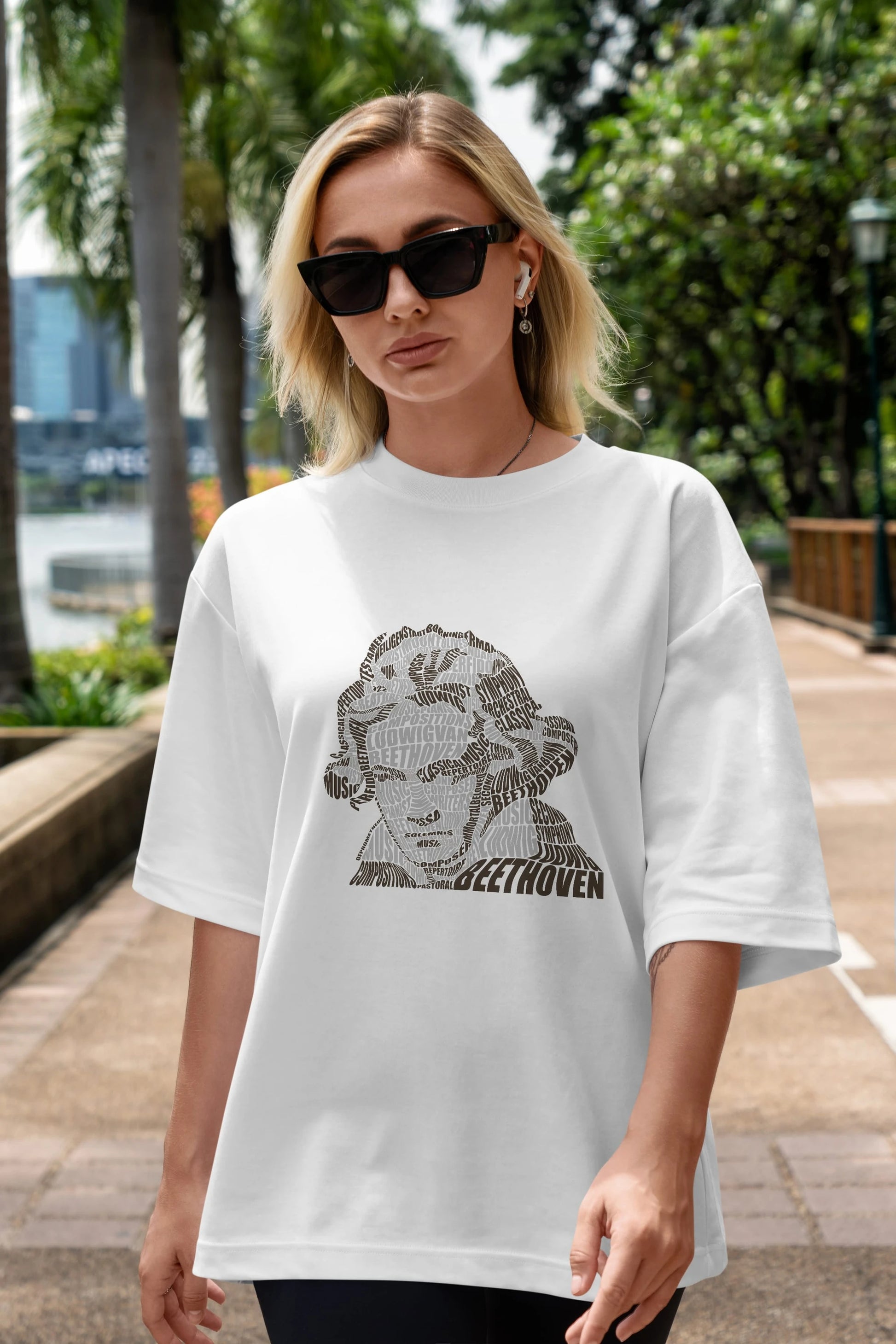 Ludwig van Beethoven Calligram Ön Baskılı Oversize t-shirt %100 pamuk Erkek Kadın Unisex