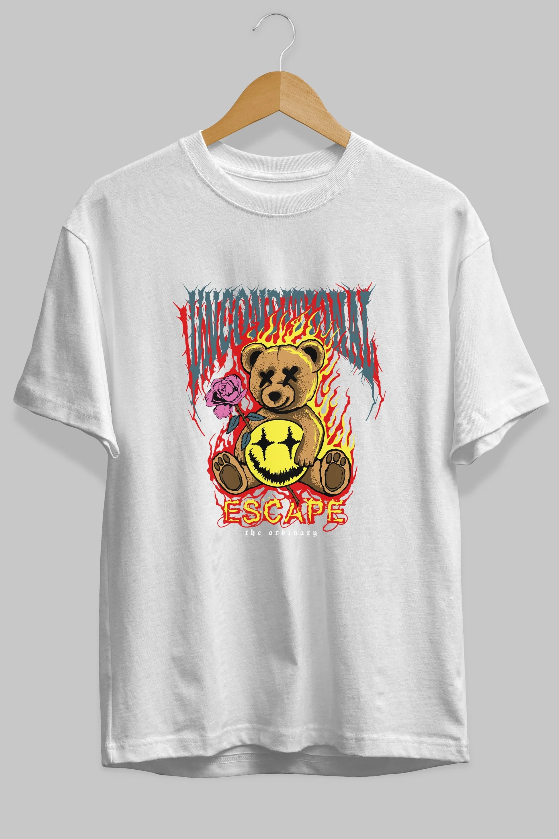 Escape Bear Ön Baskılı Oversize t-shirt Erkek Kadın Unisex