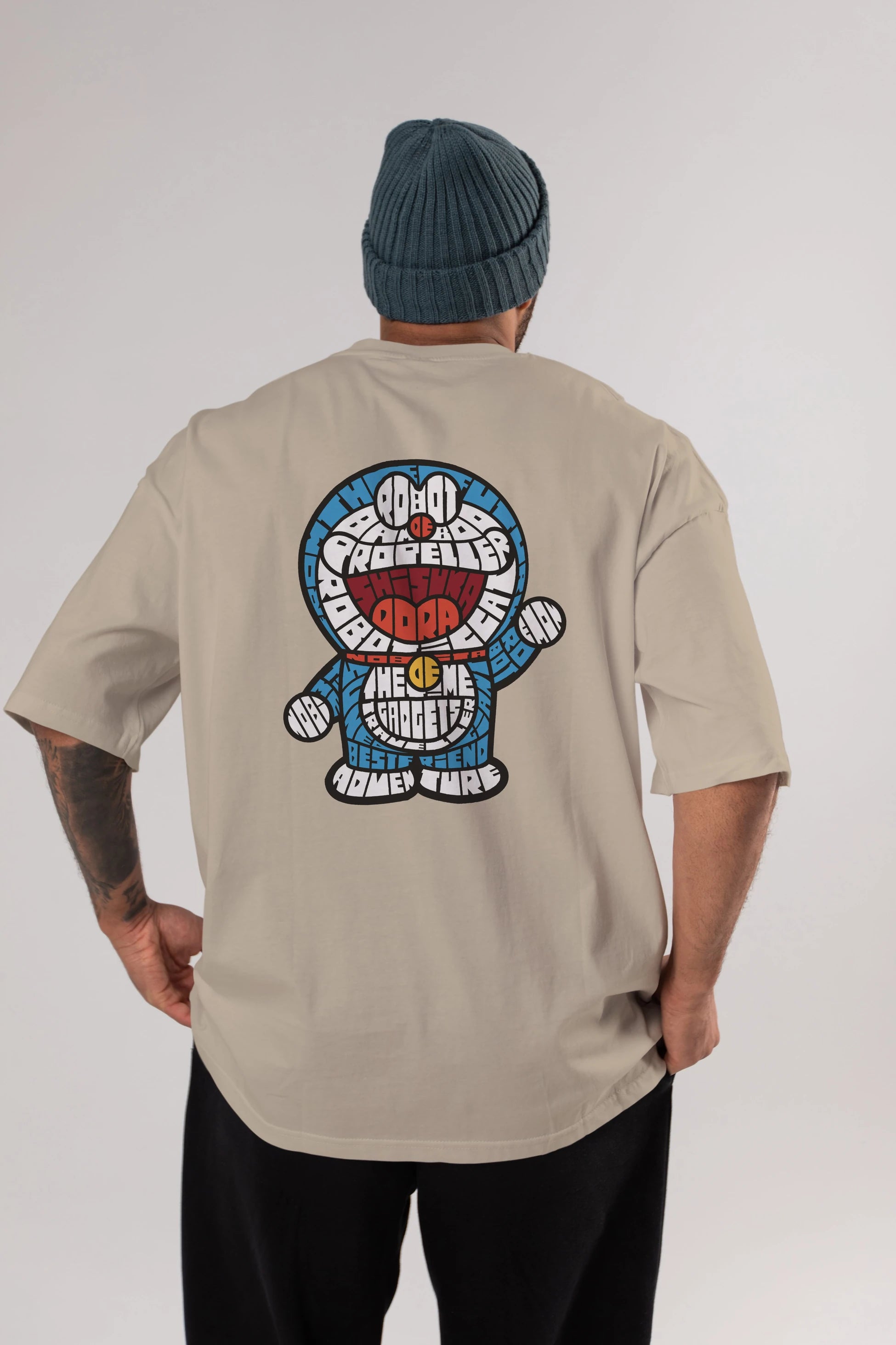 Robotic cat Arka Baskılı Oversize t-shirt %100 pamuk Erkek Kadın Unisex