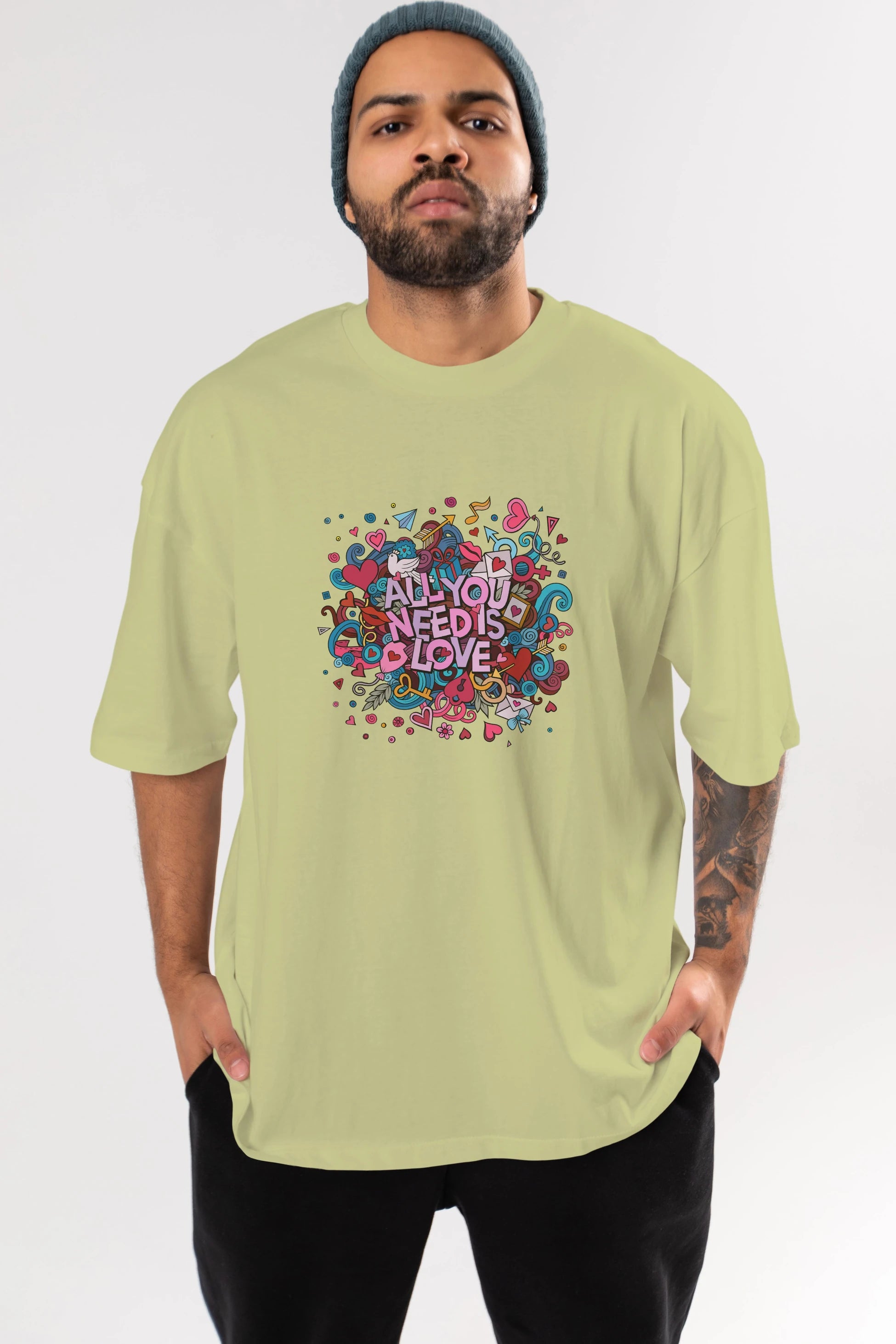 Cute Fun Colorful Heart Art Love Ön Baskılı Oversize t-shirt Erkek Kadın Unisex