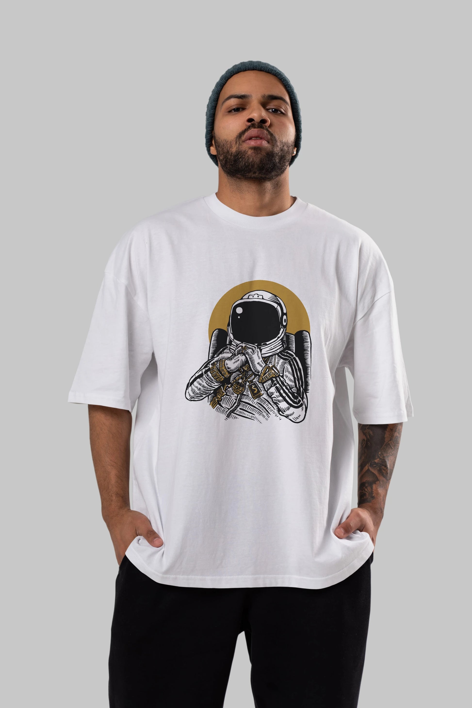 Space Dee Jay Ön Baskılı Oversize t-shirt Erkek Kadın Unisex %100 Pamuk tişort
