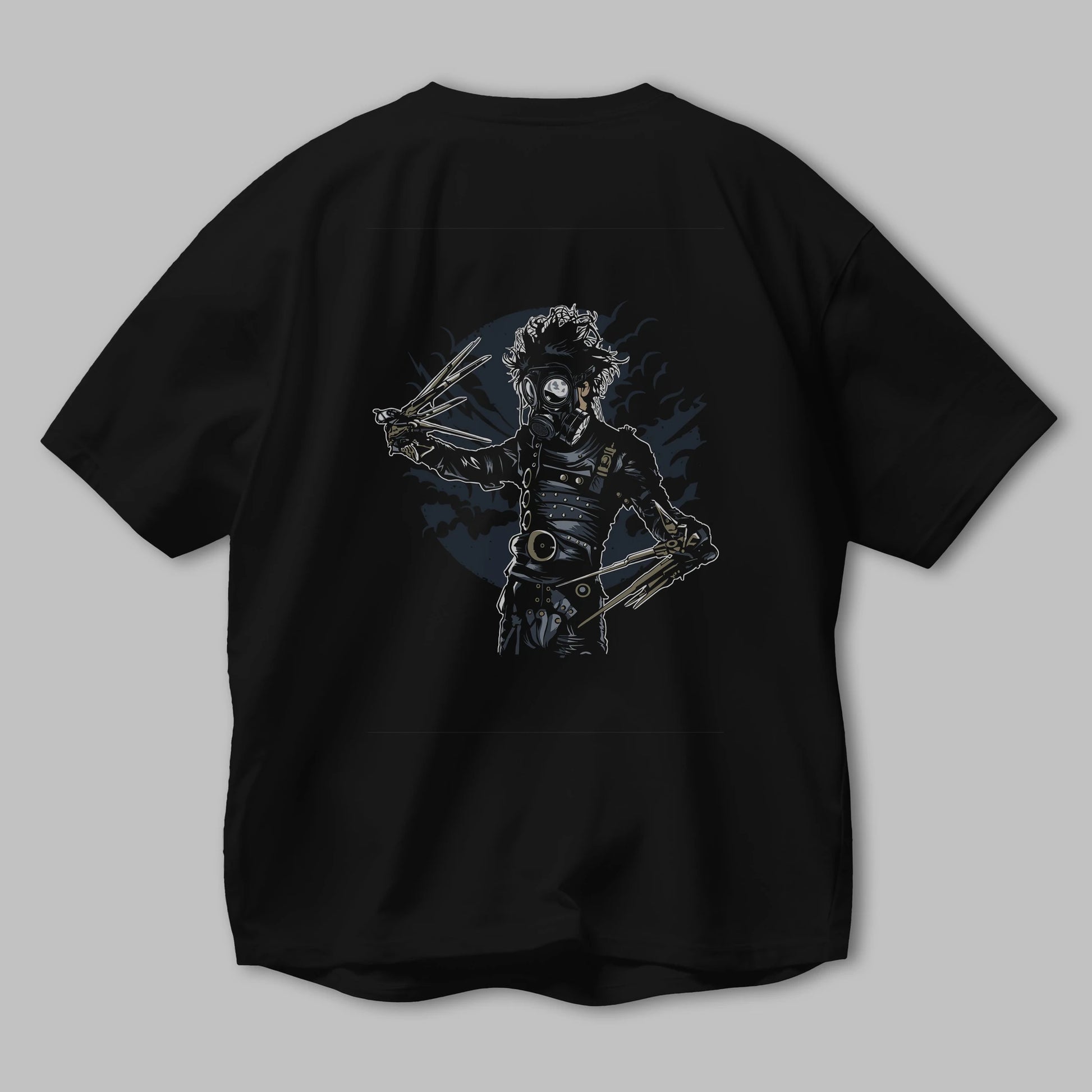 Gas Mask Scissors Arka Baskılı Oversize t-shirt Erkek Kadın Unisex %100 Pamuk