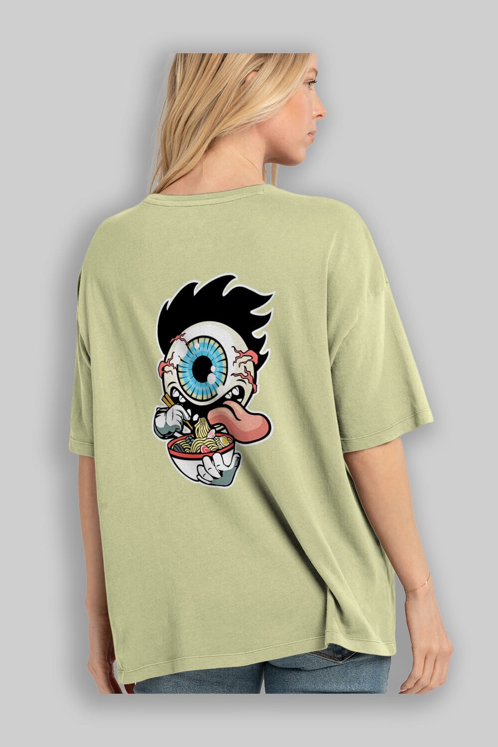 Eyeball Ramen Arka Baskılı Oversize t-shirt Erkek Kadın Unisex %100 Pamuk tişort