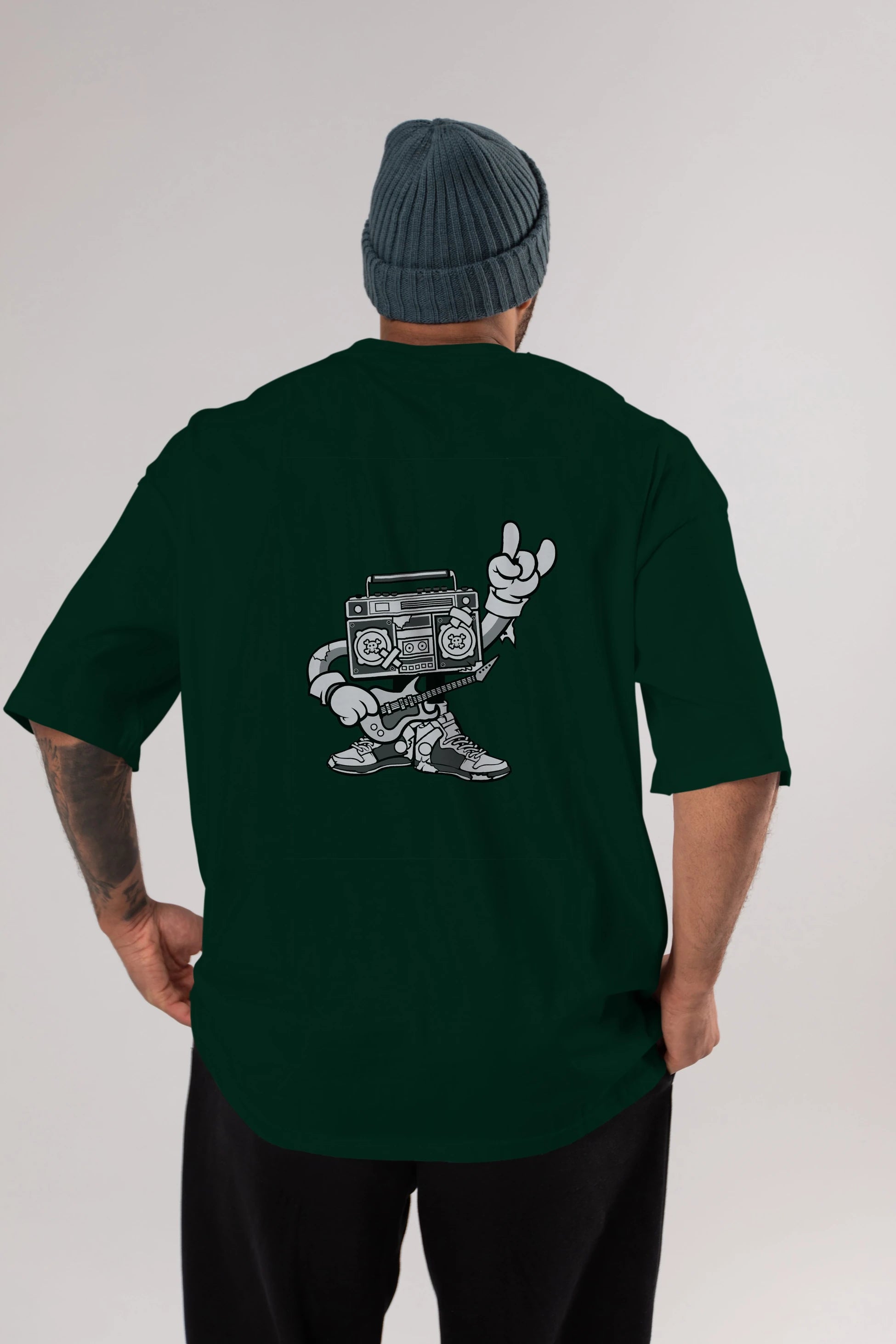 Boombox Rockstar Arka Baskılı Oversize t-shirt Erkek Kadın Unisex %100 Pamuk tişort