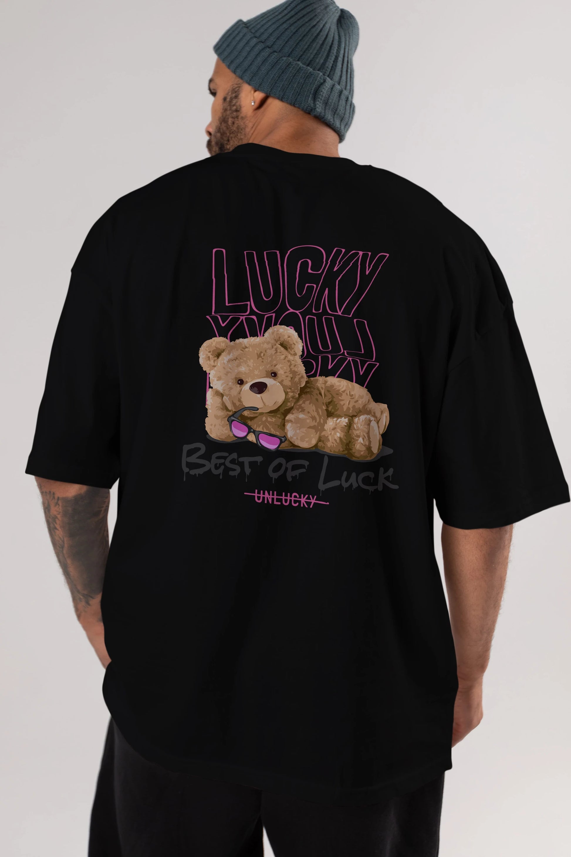 Best of Lucky Bear Arka Baskılı Oversize t-shirt Erkek Kadın Unisex