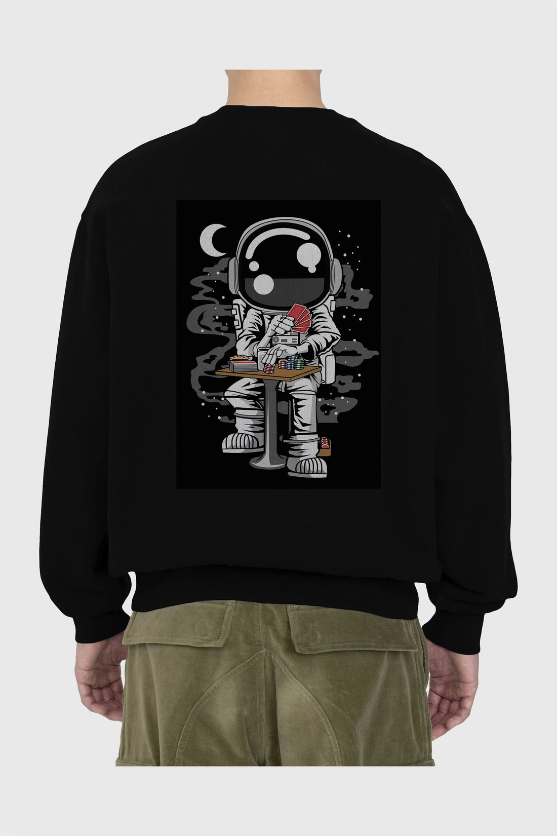 Astronaut Gambler Arka Baskılı Oversize Sweatshirt Erkek Kadın Unisex