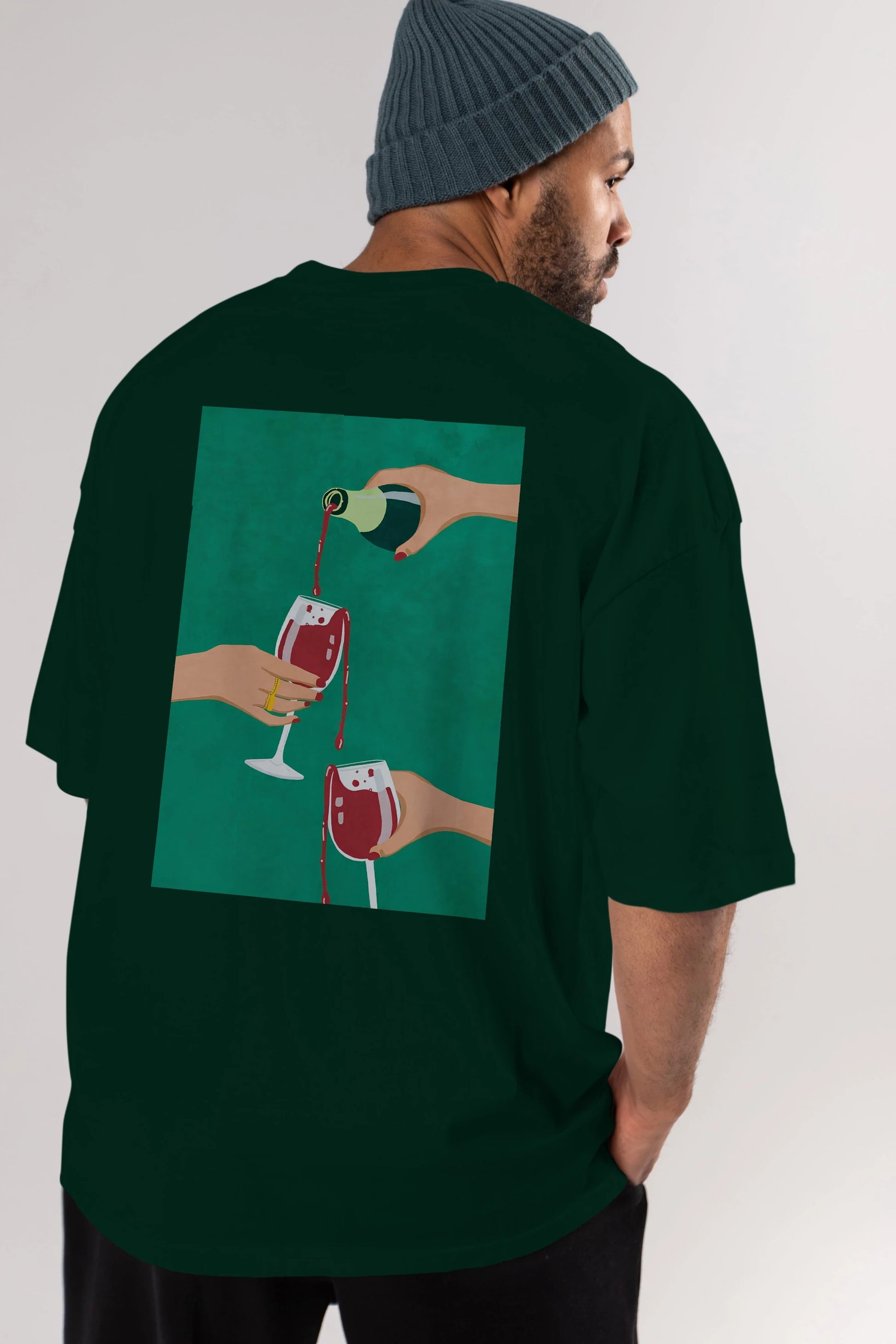 Wine 2 Arka Baskılı Oversize t-shirt Erkek Kadın Unisex %100 Pamuk Bisiklet Yaka tişort