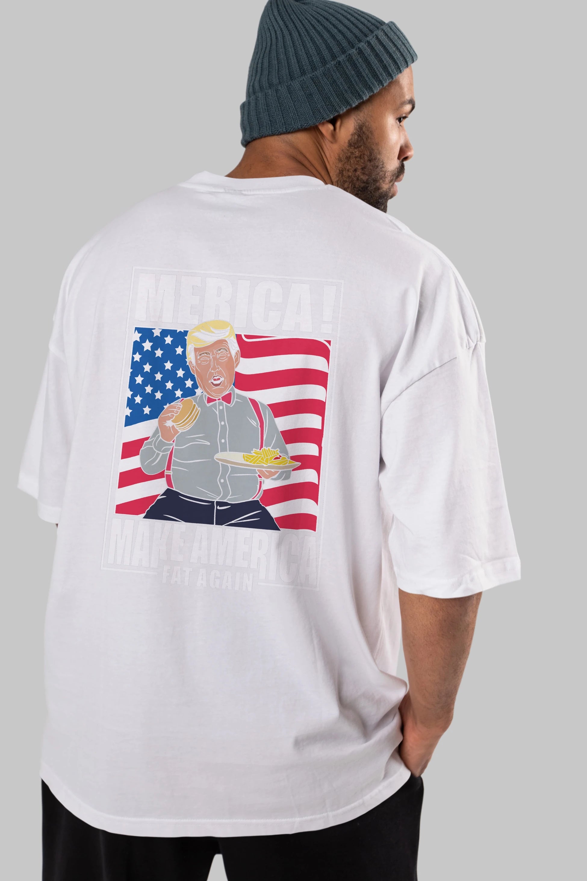 Trump Burger Arka Baskılı Oversize t-shirt Erkek Kadın Unisex %100 Pamuk tişort