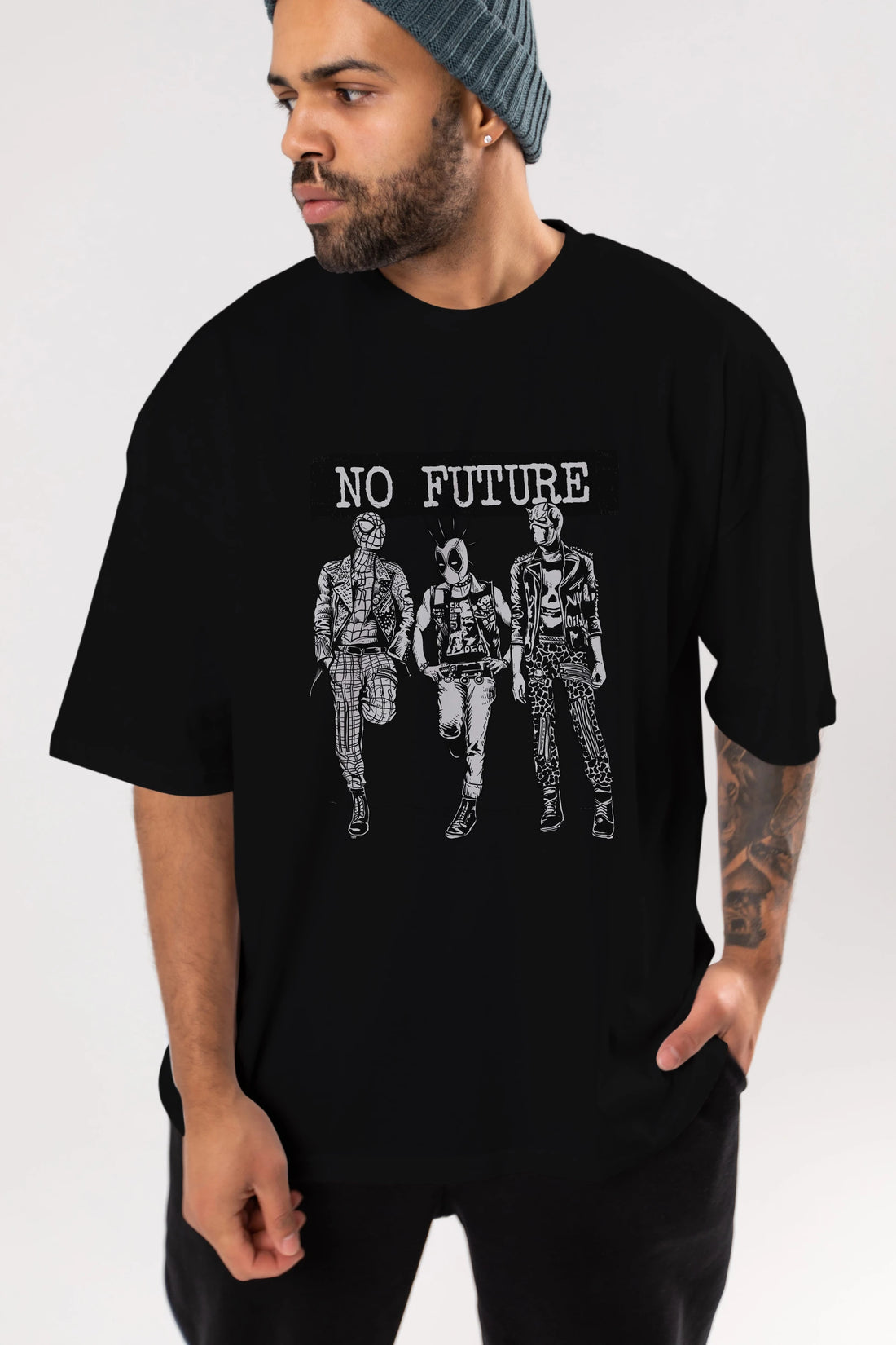 No Future Ön Baskılı Oversize t-shirt Erkek Kadın Unisex %100 Pamuk tişort