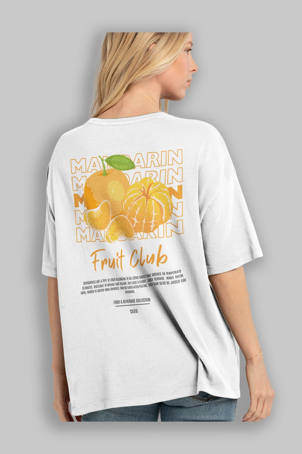 Mandarin Arka Baskılı Oversize t-shirt Erkek Kadın Pamuk Bisiklet Yaka tişort