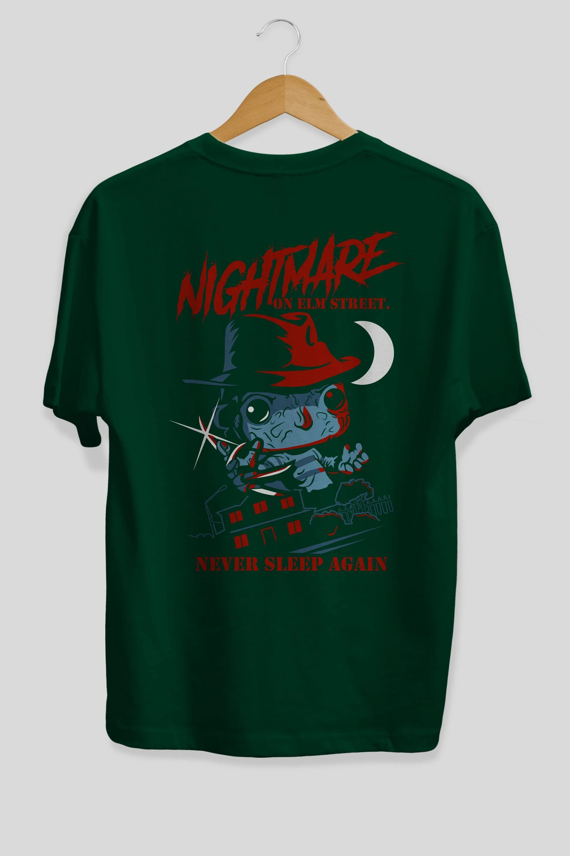 Nightmare Elm Sokağı Arka Baskılı Oversize t-shirt Erkek Kadın Unisex %100 Pamuk Bisiklet Yaka tişort