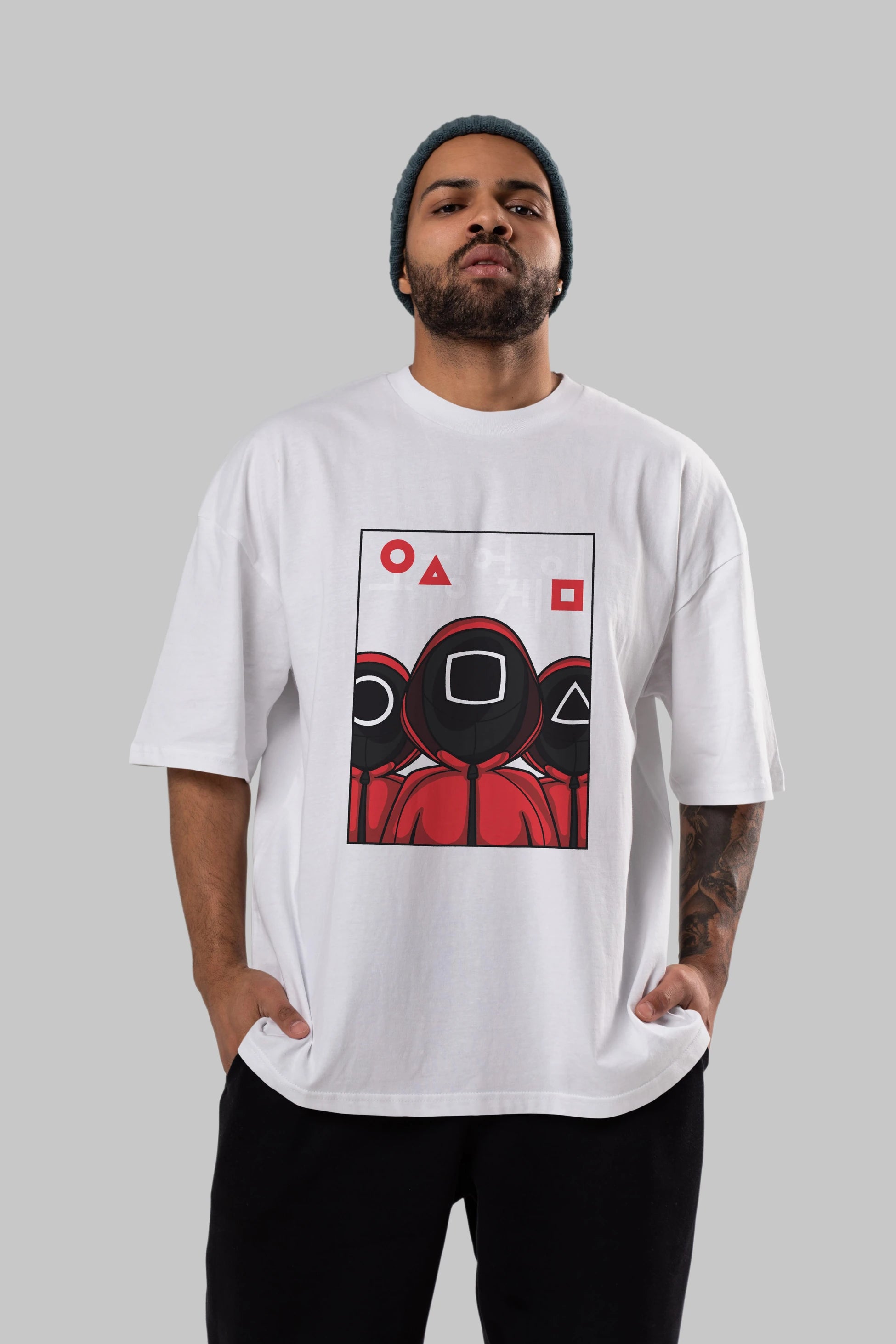 Squid Game (7) Ön Baskılı Oversize t-shirt Erkek Kadın Unisex %100 Pamuk Bisiklet Yaka tişort
