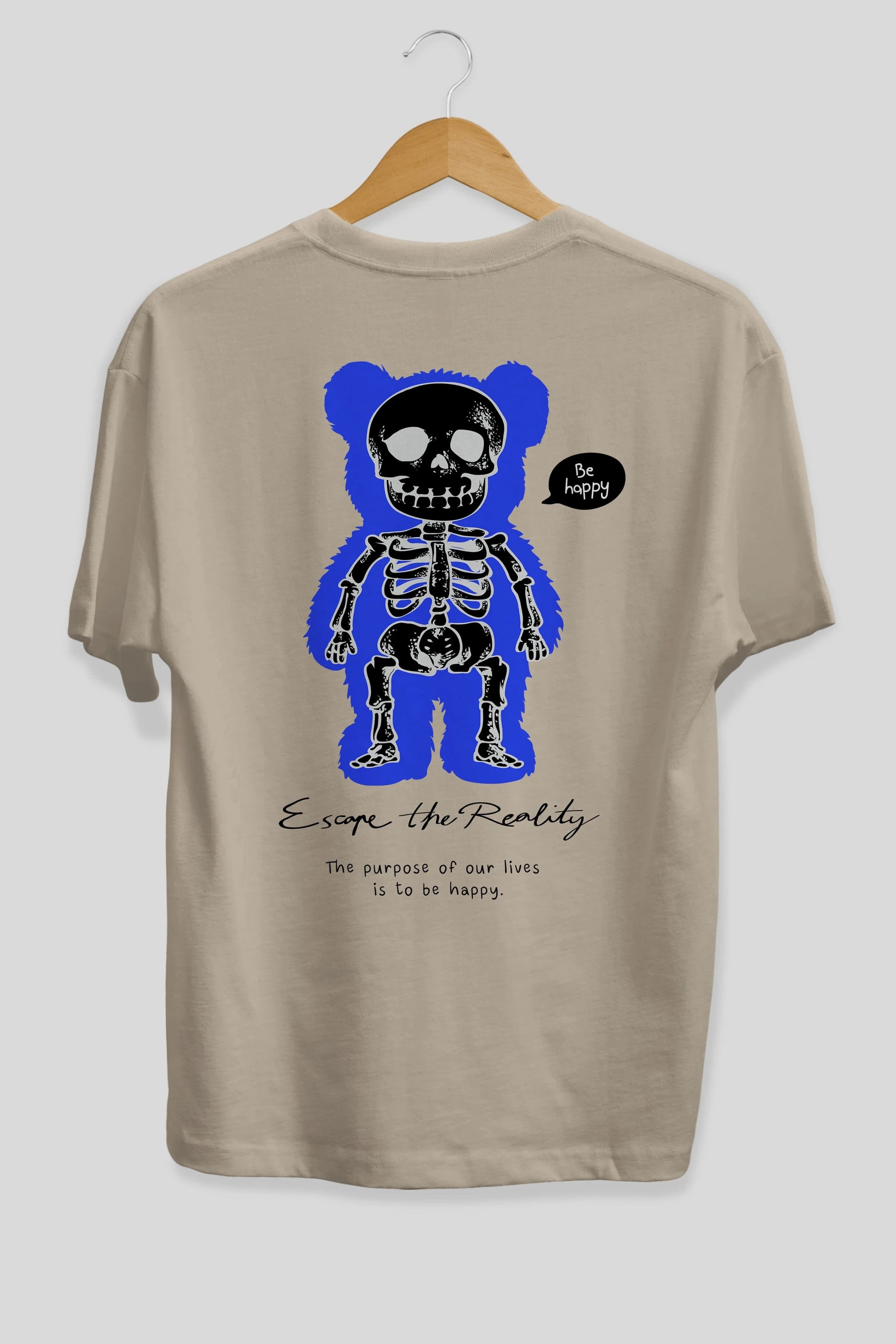 Be Happy Bear Arka Baskılı Oversize t-shirt Erkek Kadın Unisex