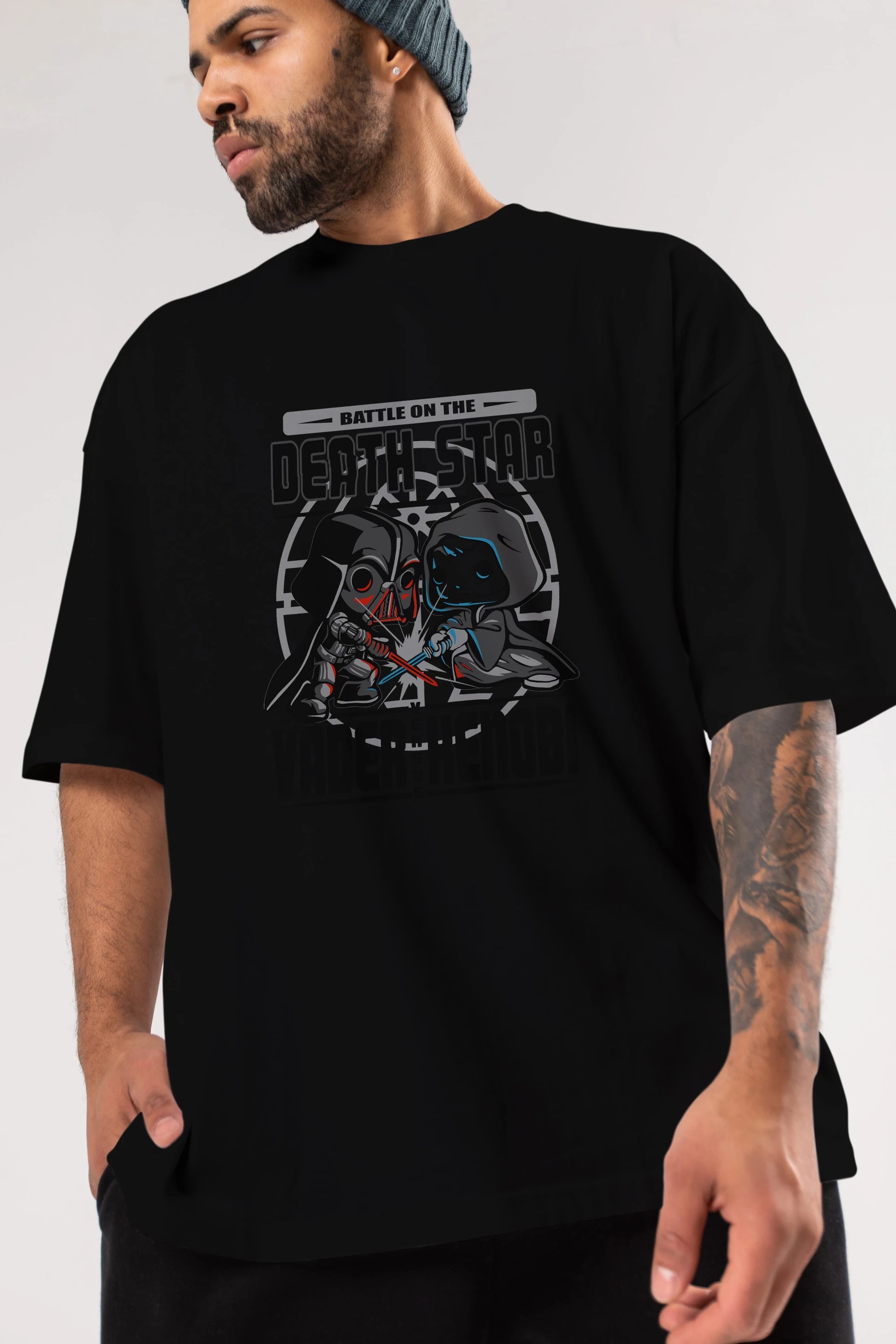 Vader Kenobi Ön Baskılı Oversize t-shirt Erkek Kadın Unisex %100 Pamuk Bisiklet Yaka tişort
