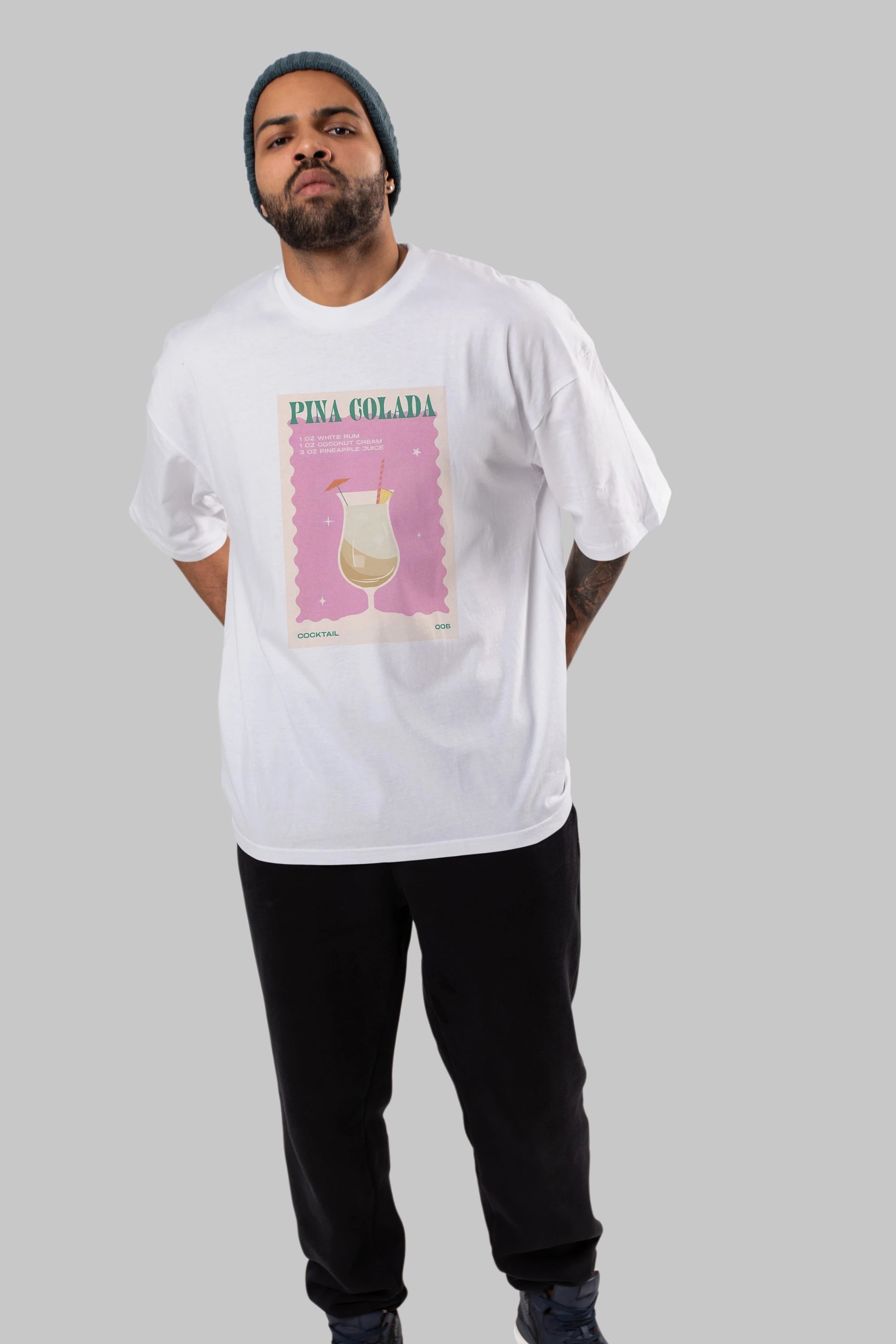 Pina Colada 3 Ön Baskılı Oversize t-shirt Erkek Kadın Unisex %100 Pamuk Bisiklet Yaka tişort