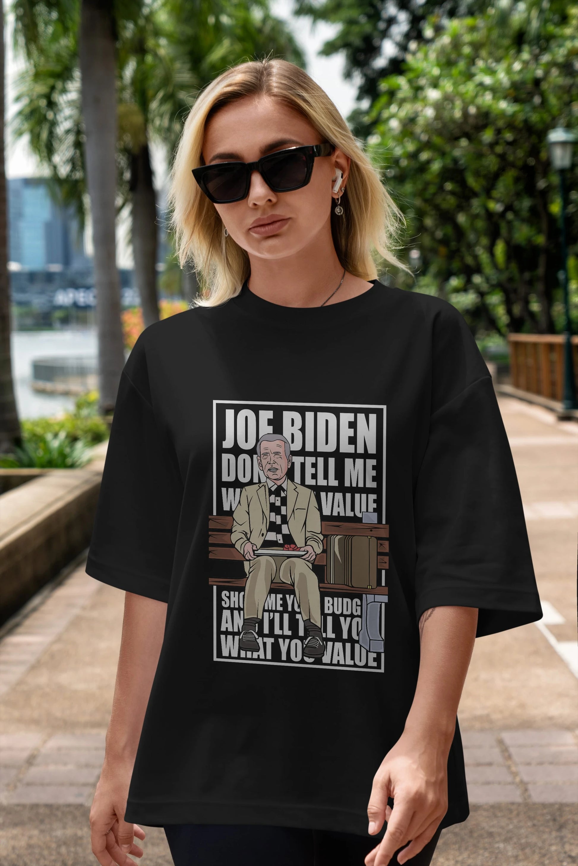 Joe Biden Forest Gump Ön Baskılı Oversize t-shirt Erkek Kadın Unisex %100 Pamuk tişort