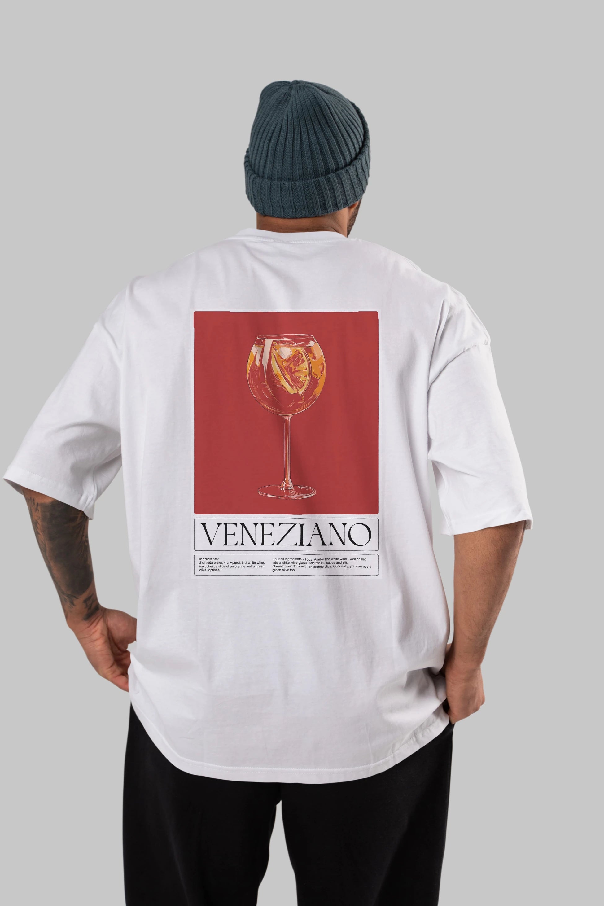 Veneziano Arka Baskılı Oversize t-shirt Erkek Kadın Unisex %100 Pamuk Bisiklet Yaka tişort