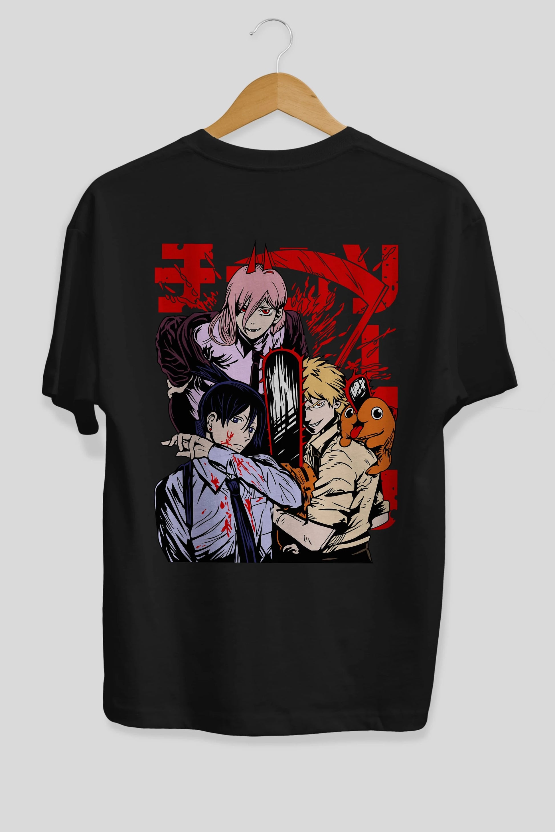 CHAINSAWMAN CREW Anime Arka Baskılı Oversize t-shirt Erkek Kadın Unisex
