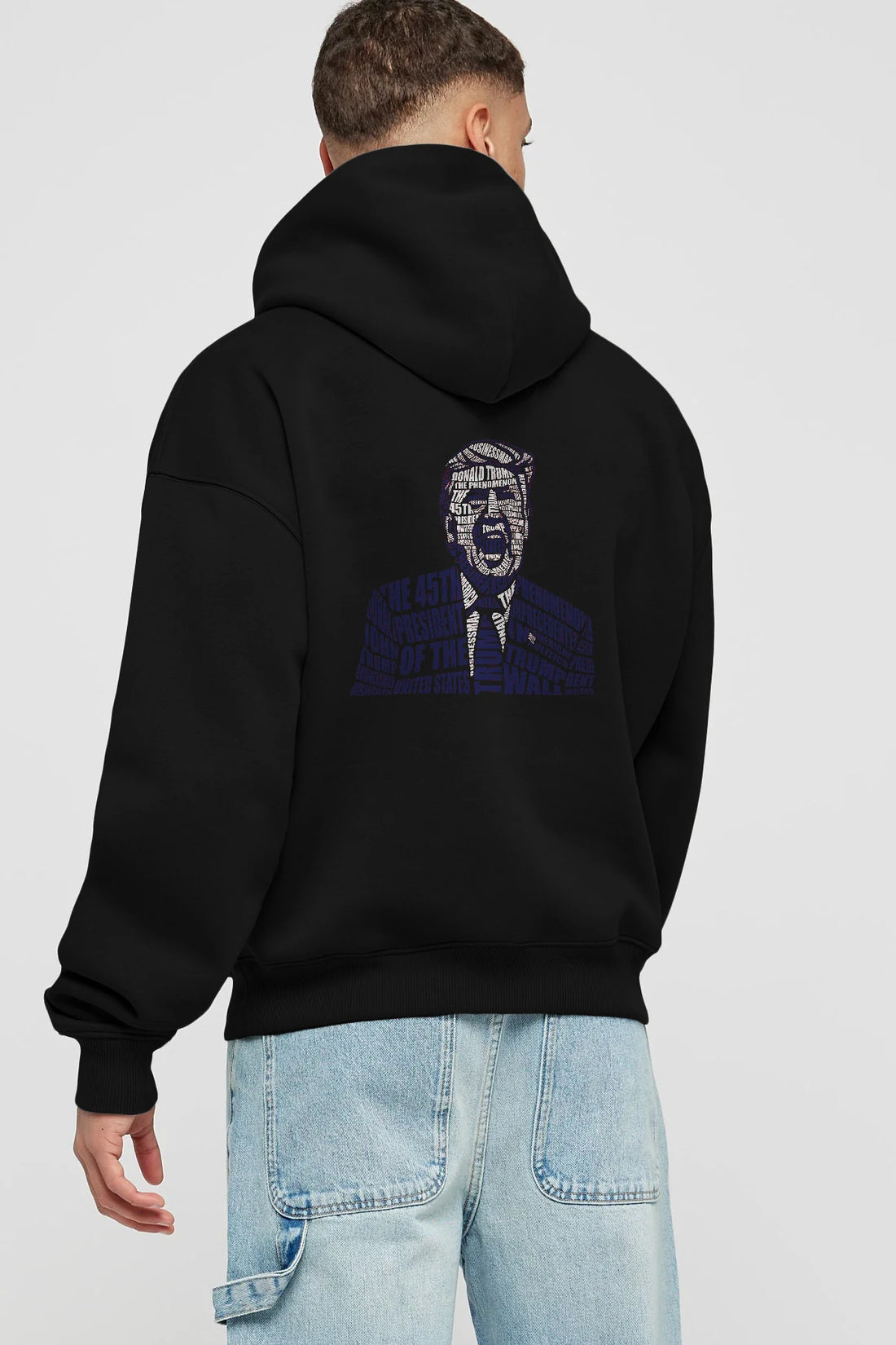 Trump Calligram Arka Baskılı Hoodie Oversize Kapüşonlu Sweatshirt Erkek Kadın Unisex