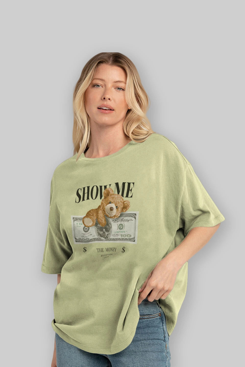 Teddy Bear The Money Ön Baskılı Oversize t-shirt Erkek Kadın Unisex %100 Pamuk