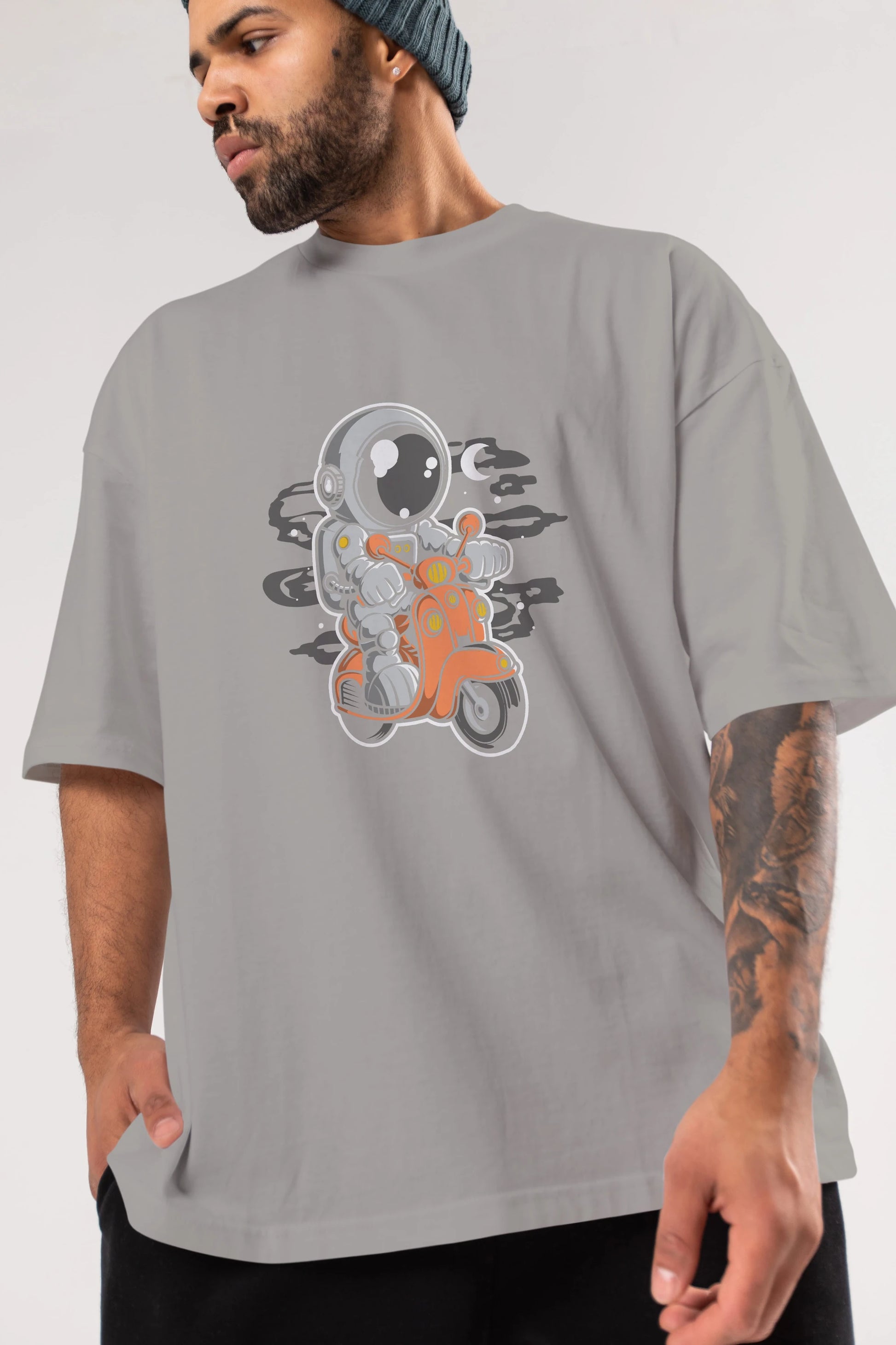 Astronaut Scooter Ön Baskılı Oversize t-shirt Erkek Kadın Unisex