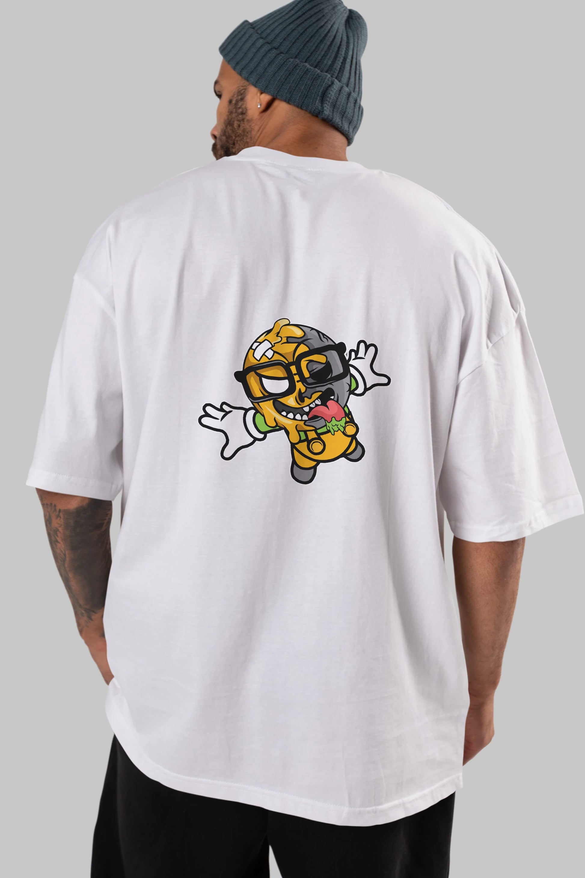Smiley Jump Arka Baskılı Oversize t-shirt Erkek Kadın Unisex %100 Pamuk tişort