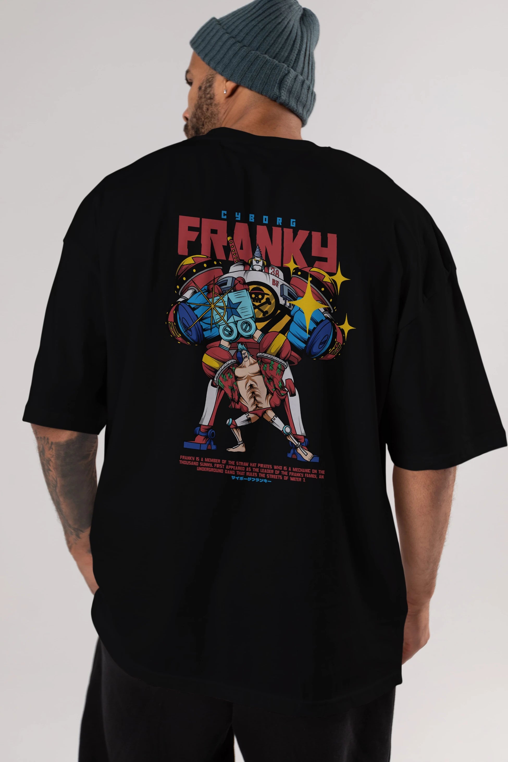 Cyborg Franky Anime Arka Baskılı Oversize t-shirt Erkek Kadın Unisex