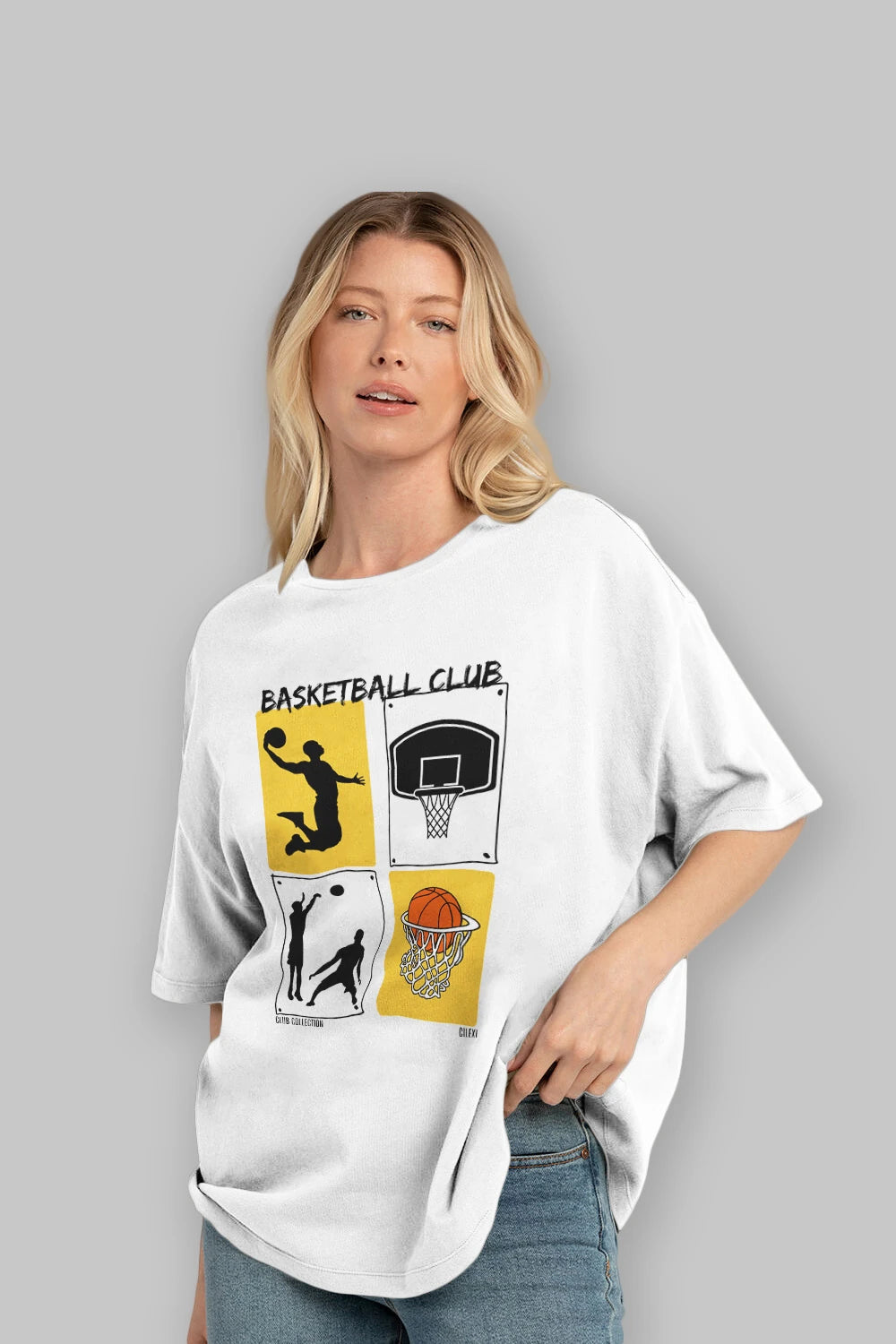 Basketball Club ön Baskılı Oversize t-shirt Erkek Kadın %100 Pamuk Bisiklet Yaka tişort