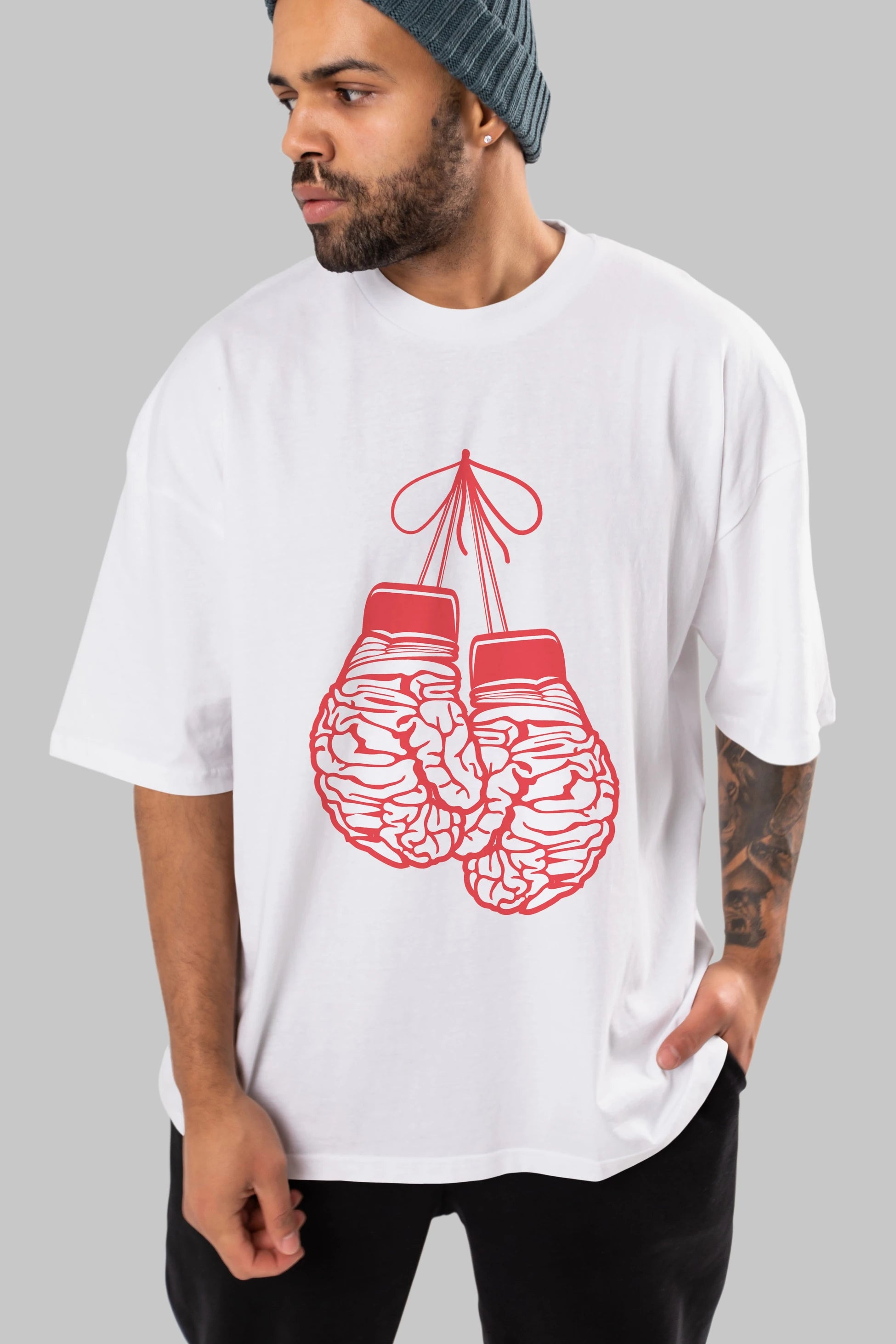 Brain Gloves Ön Baskılı Oversize t-shirt %100 pamuk Erkek Kadın Unisex
