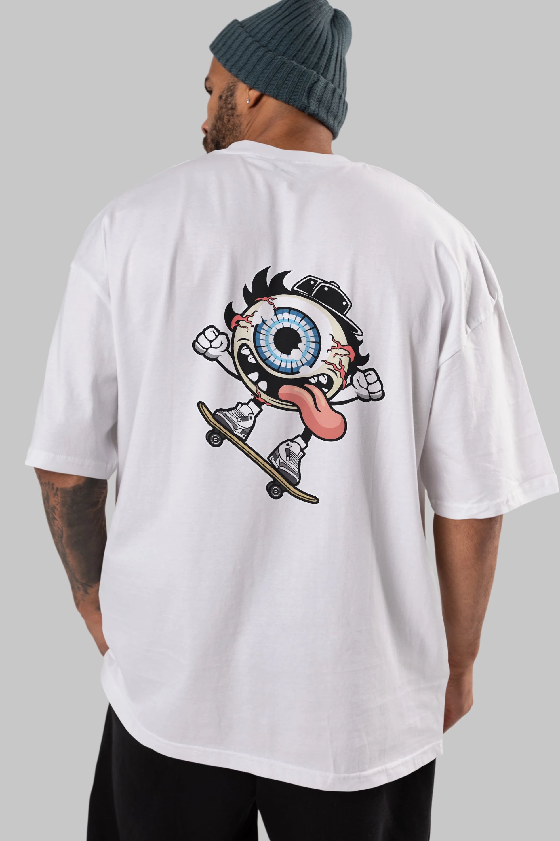 Eye Ball Skater Arka Baskılı Oversize t-shirt Erkek Kadın Unisex %100 Pamuk tişort