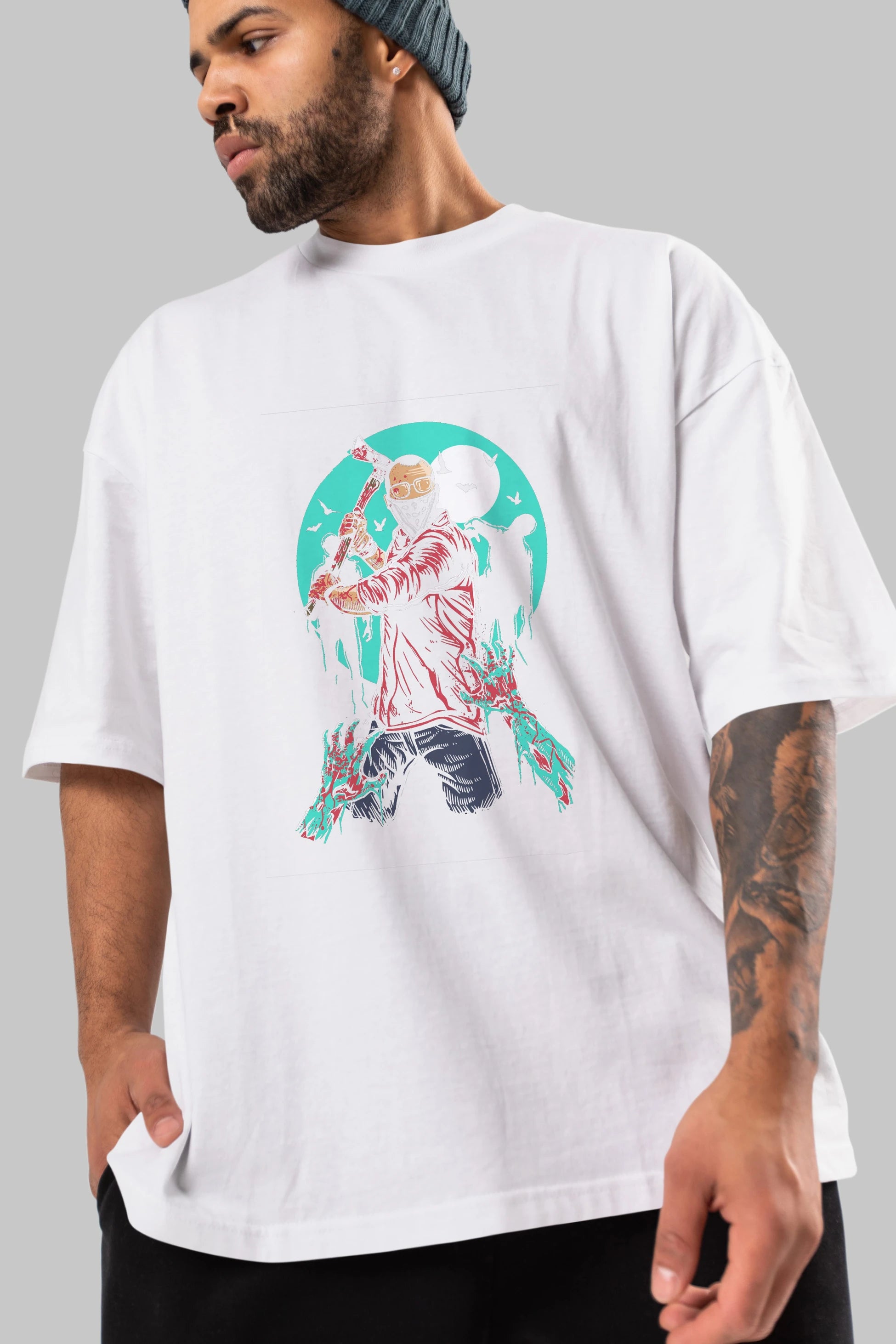 Zombie Killer Ön Baskılı Oversize t-shirt Erkek Kadın Unisex %100 Pamuk tişort