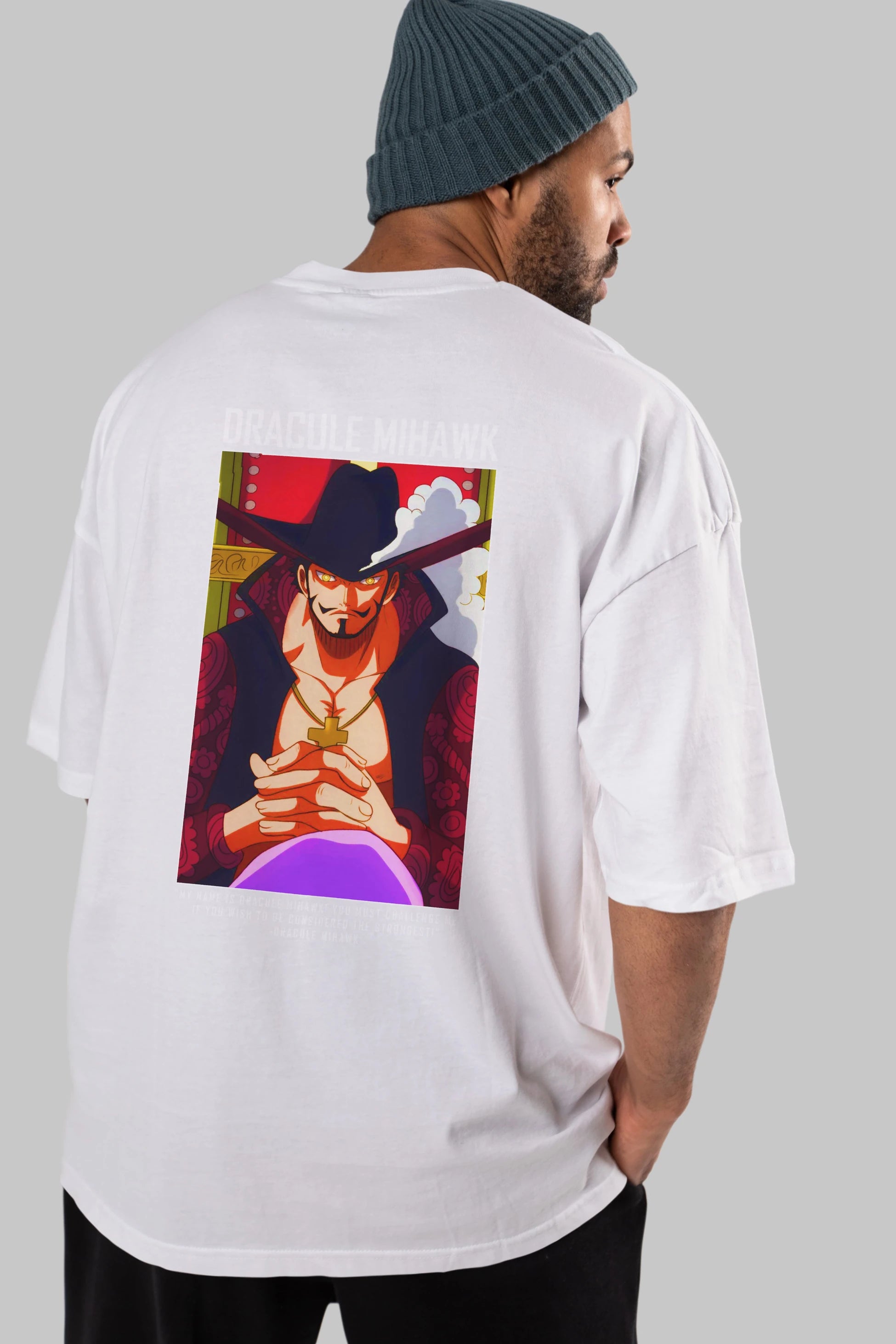 Dracule Mihawk Anime Arka Baskılı Oversize t-shirt Erkek Kadın Unisex %100 pamuk tişort