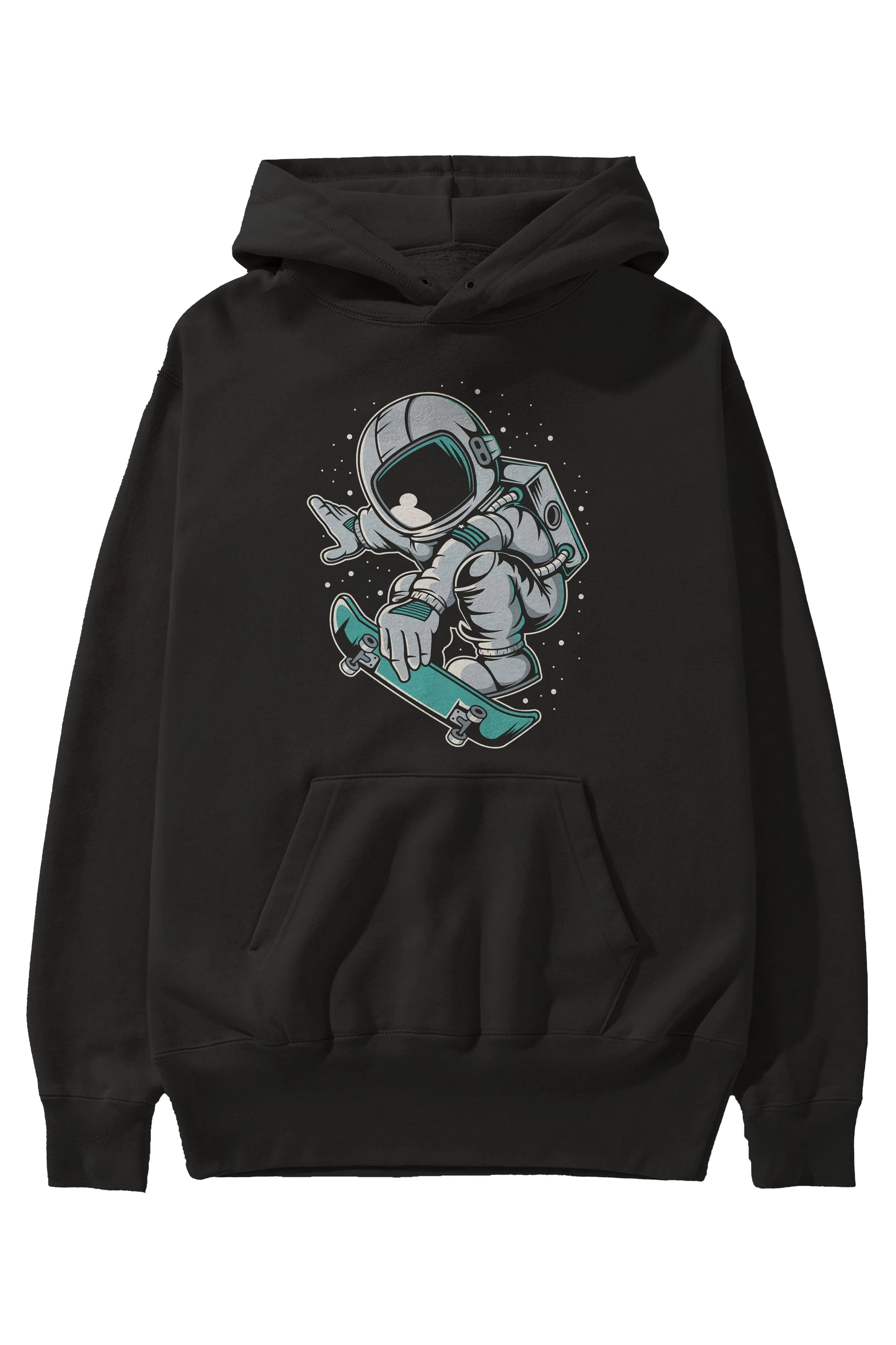 Astronaut Skateboard Jump Ön Baskılı Hoodie Oversize Kapüşonlu Sweatshirt Erkek Kadın Unisex