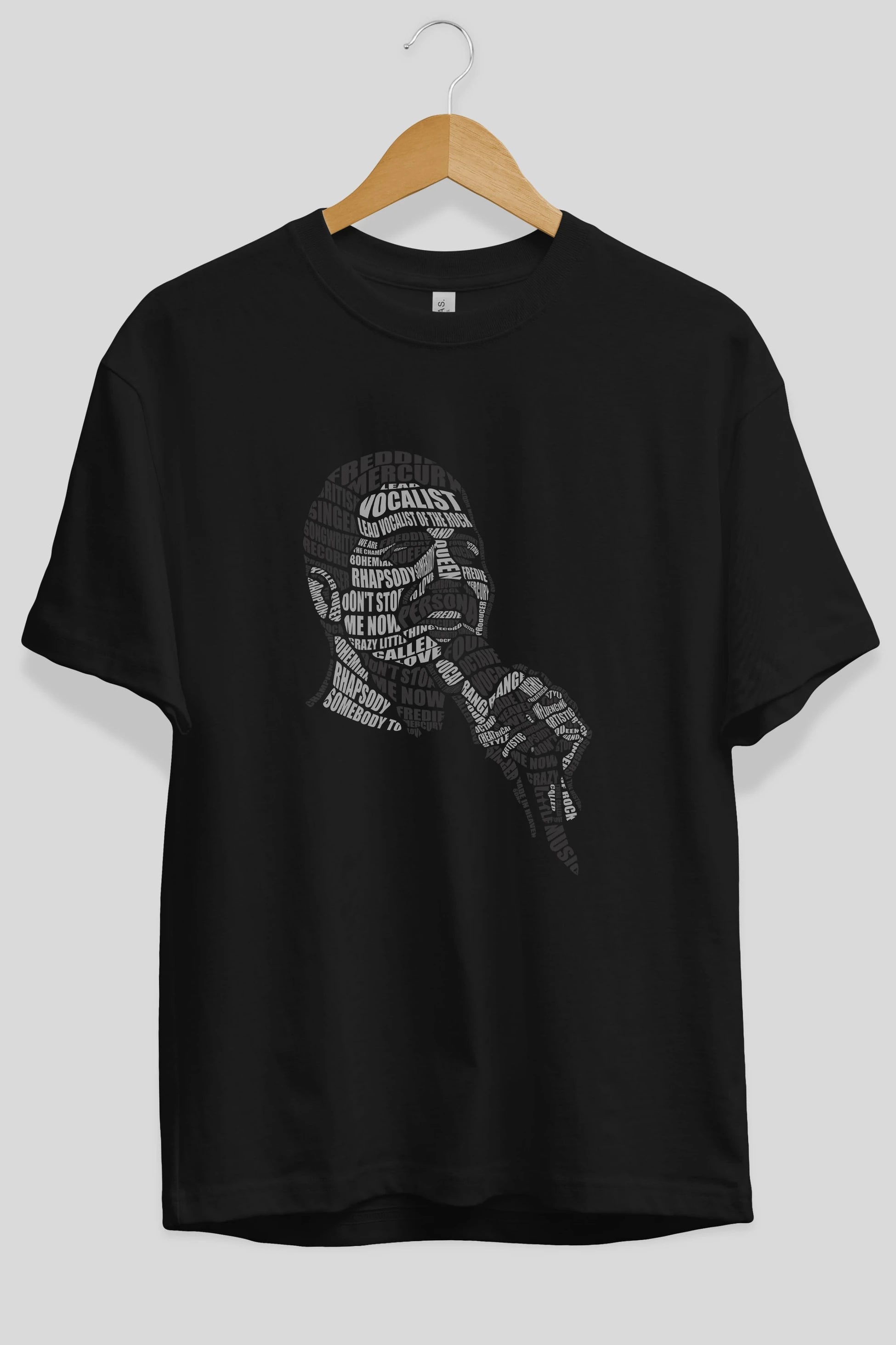 Freddy Mercuri Calligram Ön Baskılı Oversize t-shirt %100 pamuk Erkek Kadın Unisex