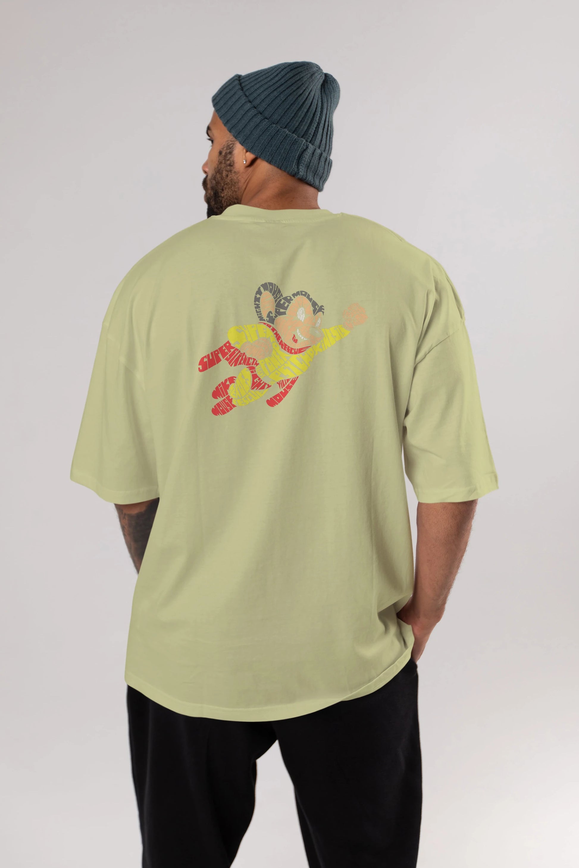 Mighty Mouse Arka Baskılı Oversize t-shirt %100 pamuk Erkek Kadın Unisex