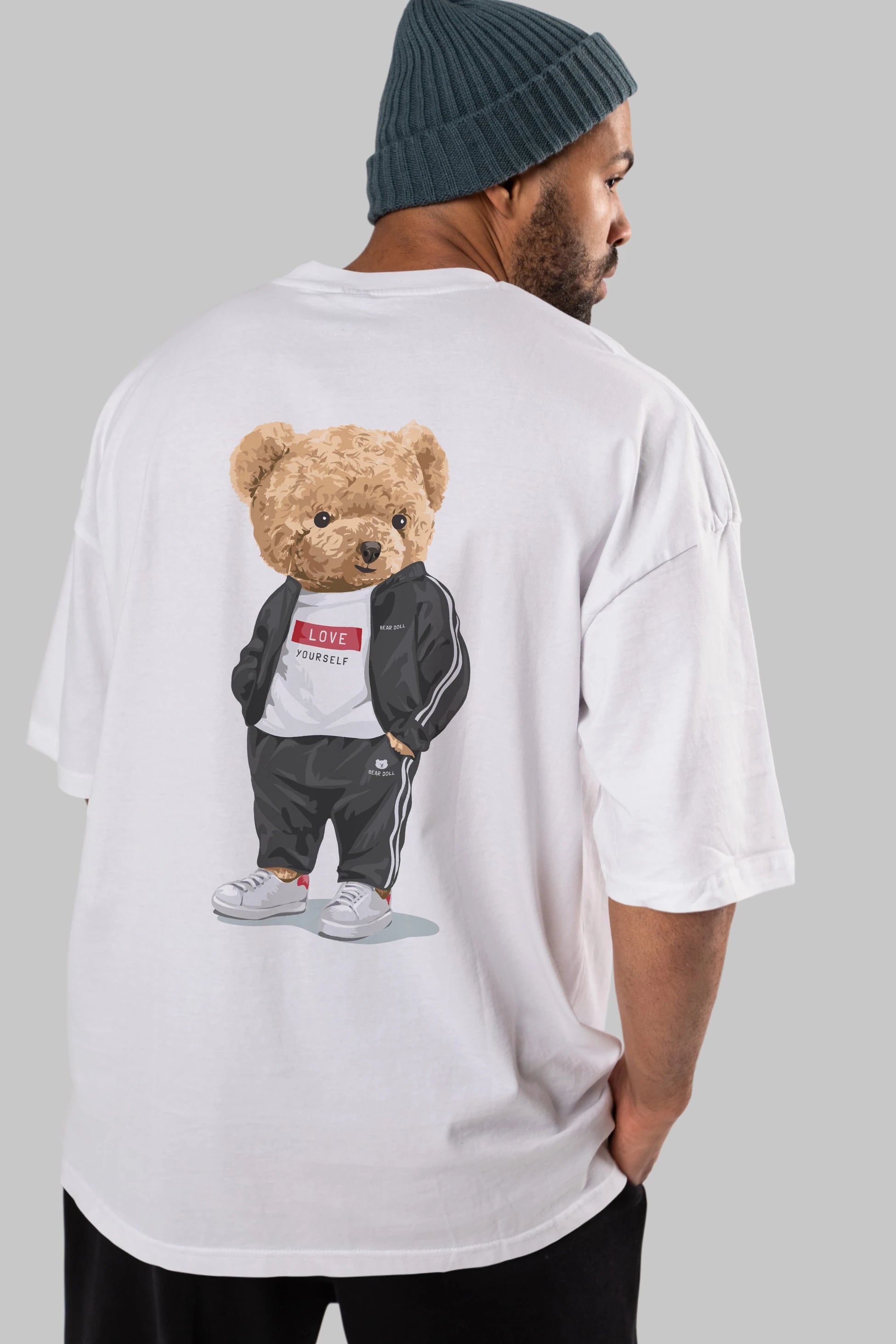 Teddy Bear Love Yourself Arka Baskılı Oversize t-shirt Erkek Kadın Unisex %100 Pamuk