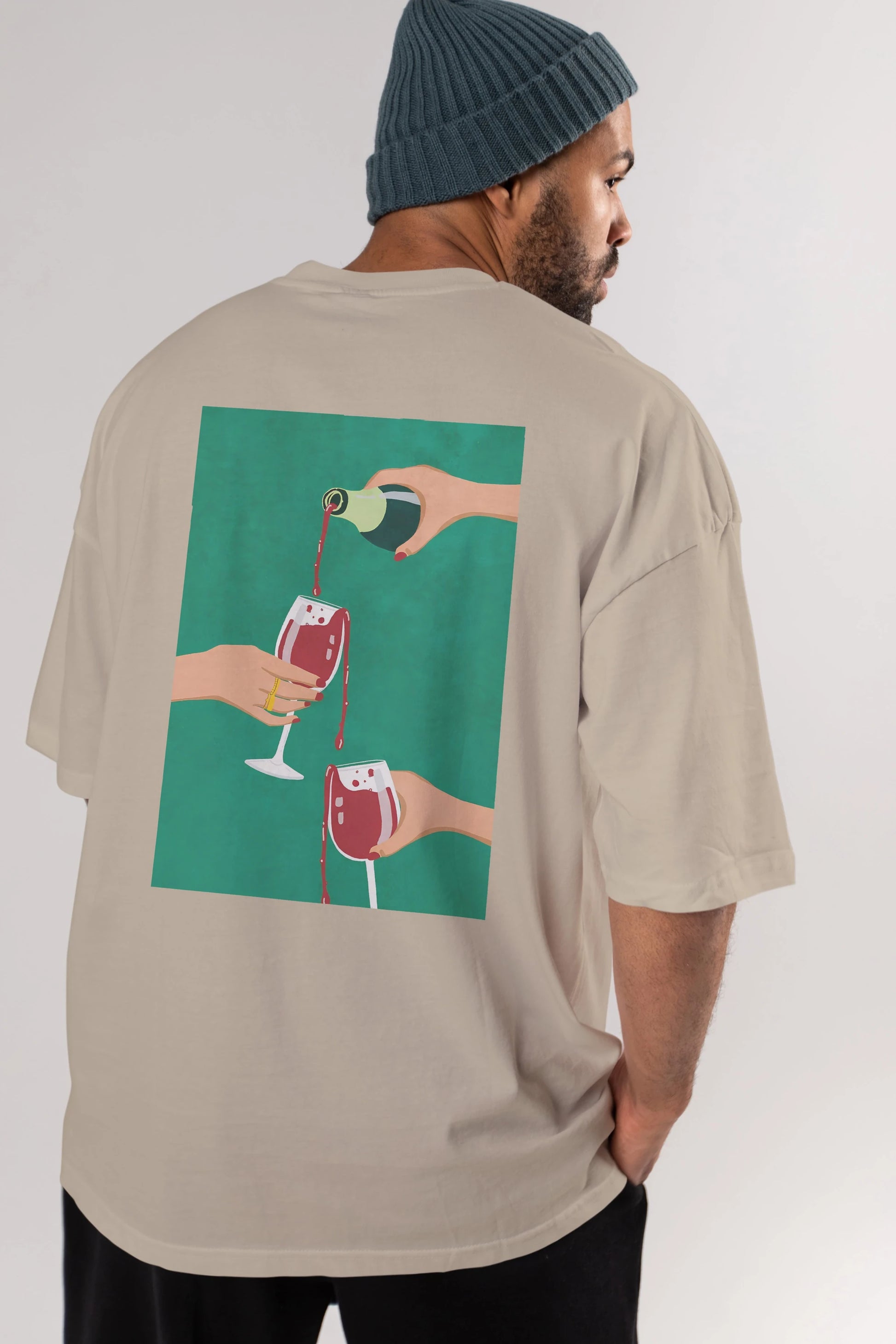 Wine 2 Arka Baskılı Oversize t-shirt Erkek Kadın Unisex %100 Pamuk Bisiklet Yaka tişort