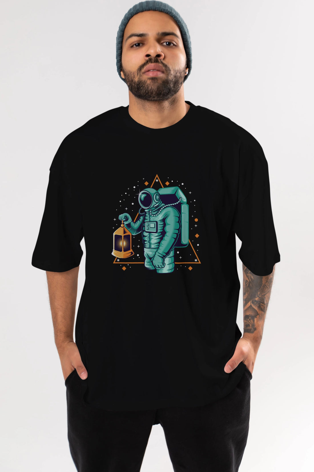 Astronaut Lantern Ön Baskılı Oversize t-shirt Erkek Kadın Unisex