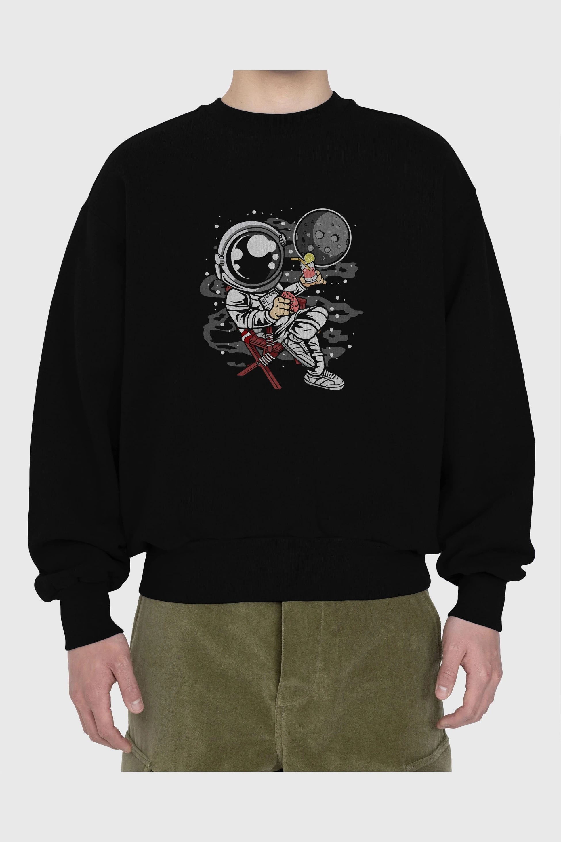 Holiday Astronaut Ön Baskılı Oversize Sweatshirt Erkek Kadın Unisex