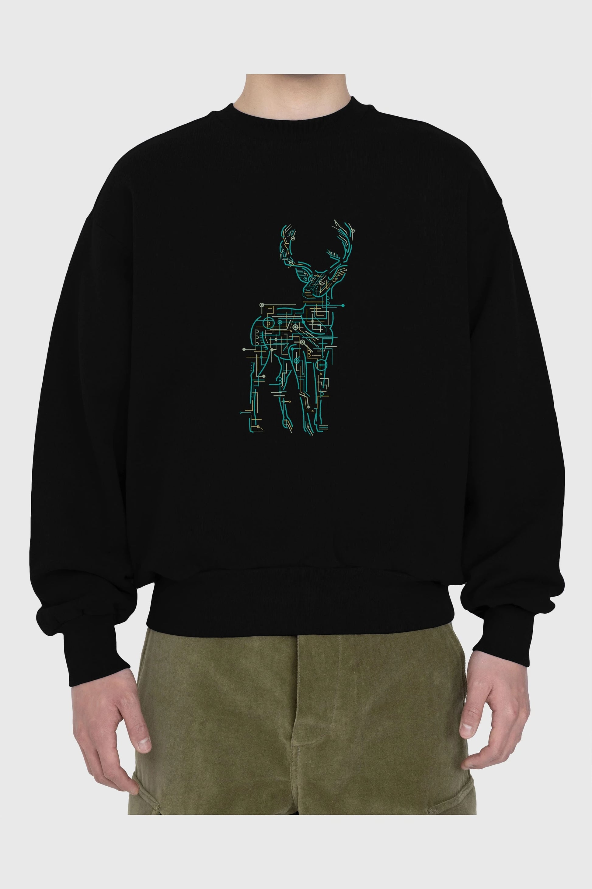 Electric Deer Ön Baskılı Oversize Sweatshirt Erkek Kadın Unisex