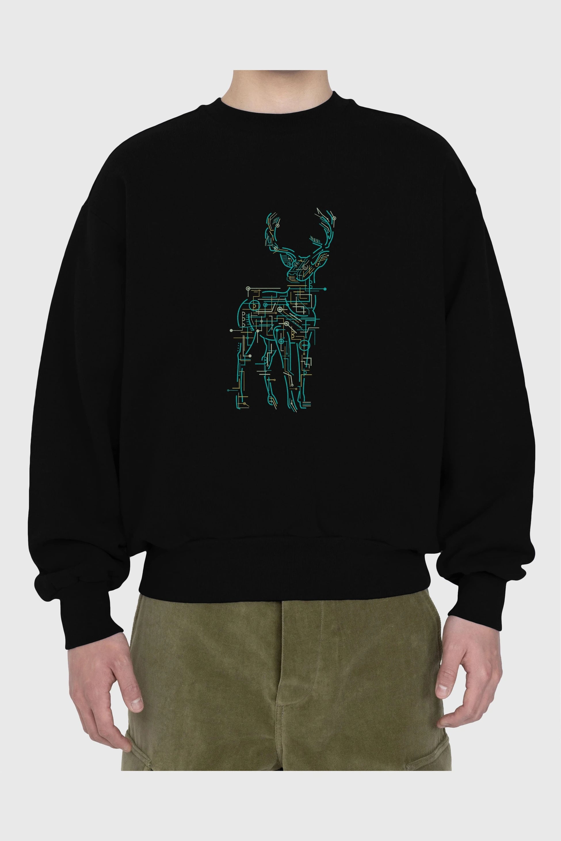Electric Deer Ön Baskılı Oversize Sweatshirt Erkek Kadın Unisex