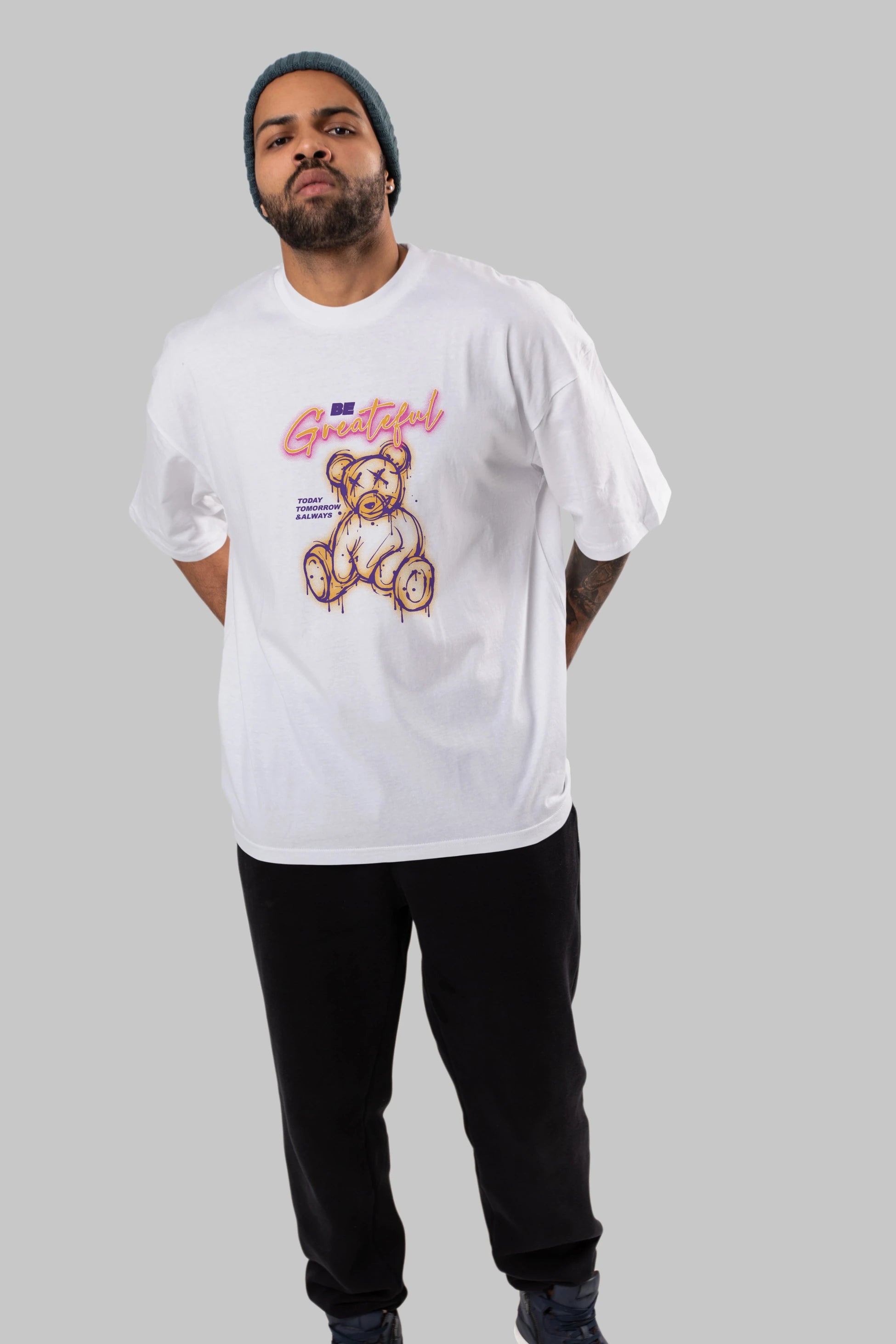 Be Greateful Bear Ön Baskılı Oversize t-shirt Erkek Kadın Unisex
