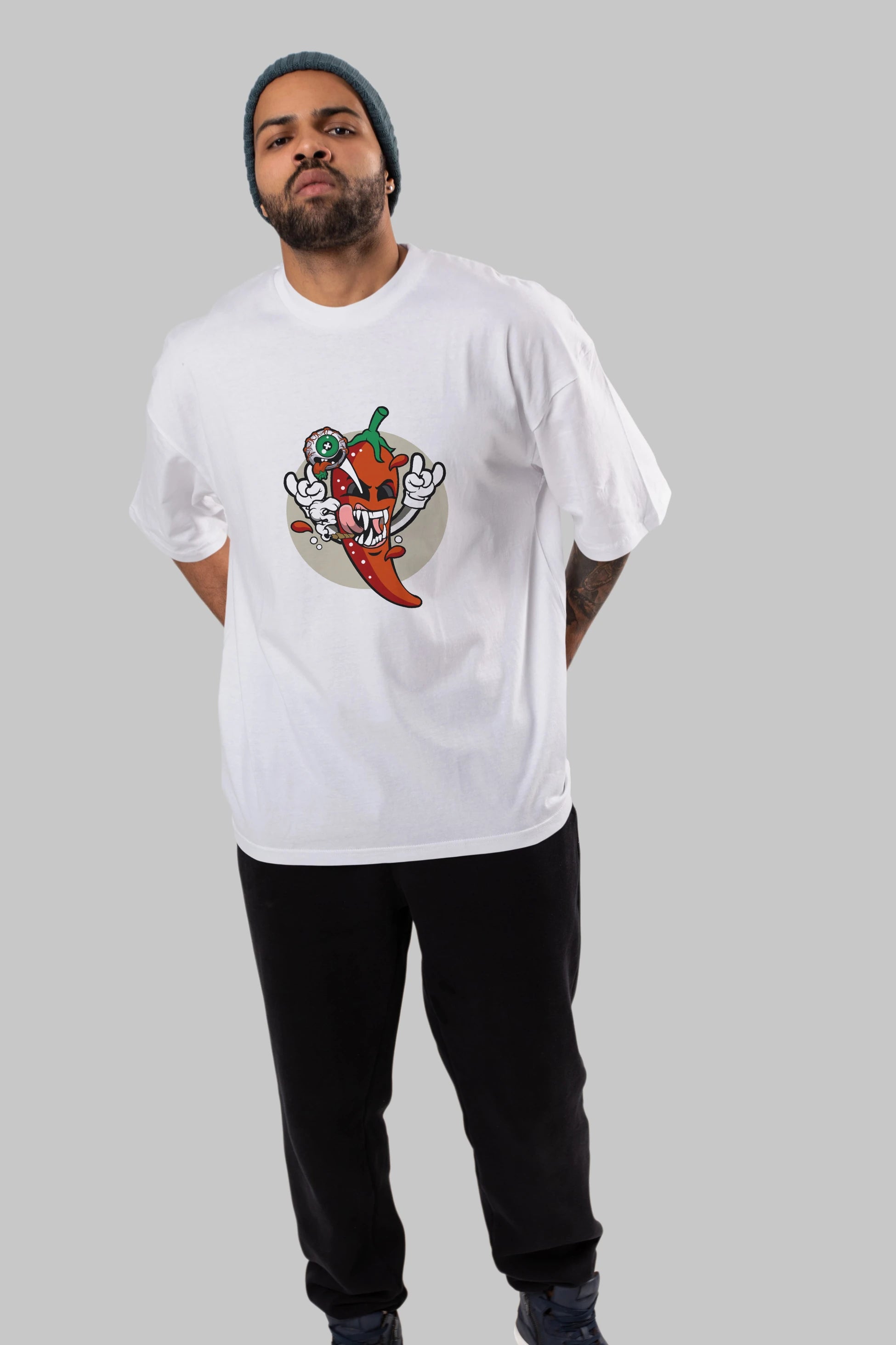 Chili Monster Ön Baskılı Oversize t-shirt Erkek Kadın Unisex %100 Pamuk tişort