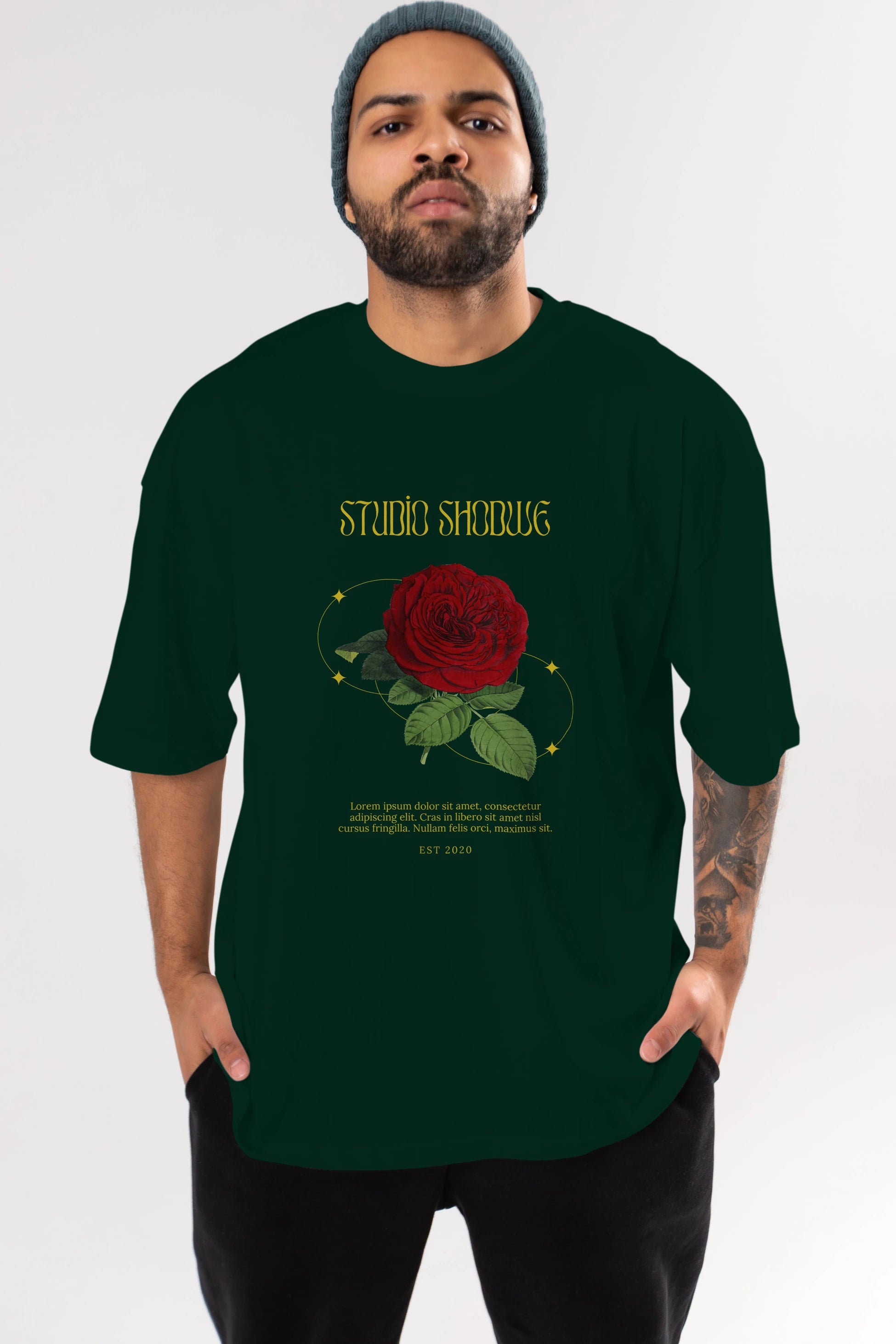 Studio Shodwe Rose Ön Baskılı Oversize t-shirt Erkek Kadın Unisex